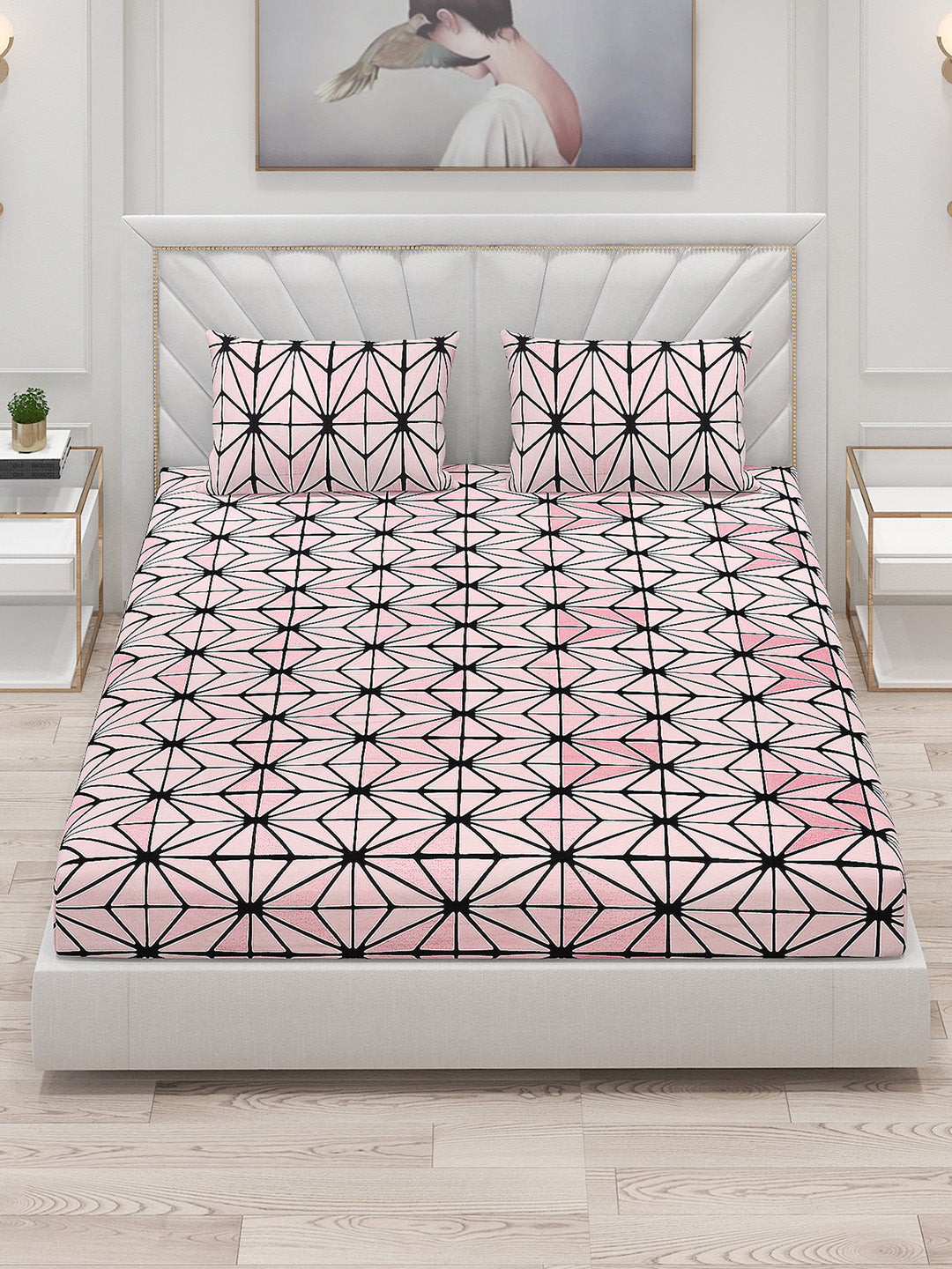 130 GSM Polyester Double Bed Bedsheet with 2 Pillow Covers