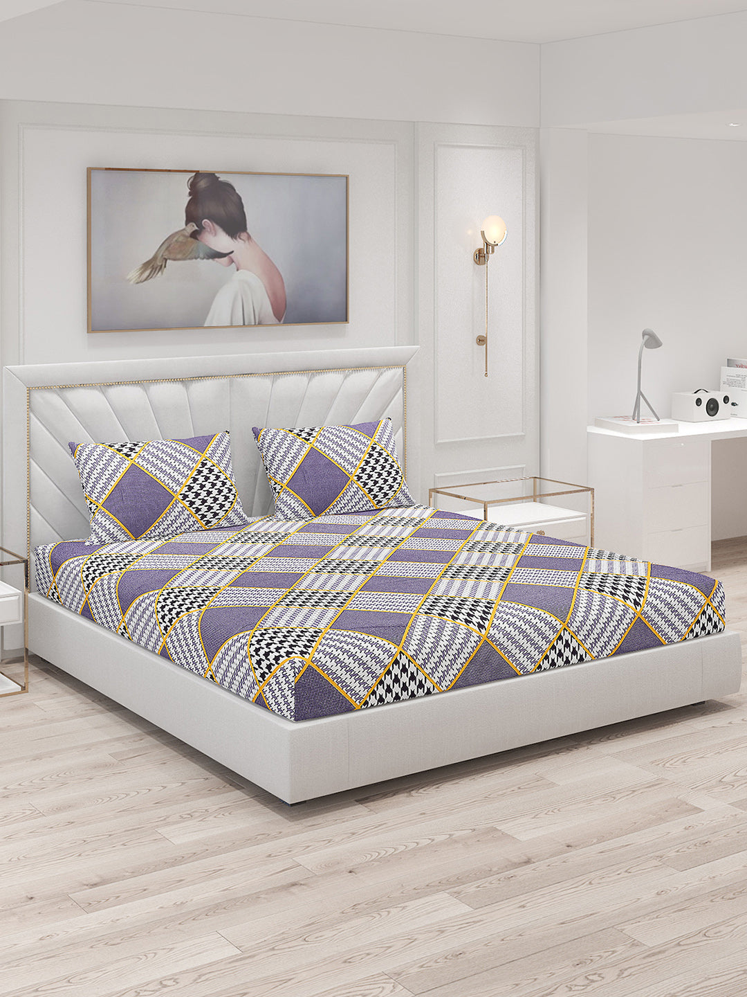 130 GSM Polyester Double Bed Bedsheet with 2 Pillow Covers