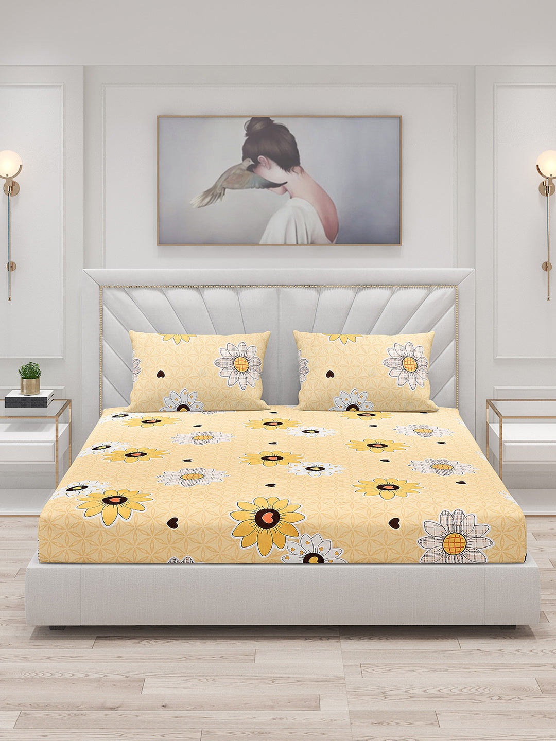 120 GSM Polyester Double Bed Bedsheet with 2 Pillow Covers - Updated - Updated