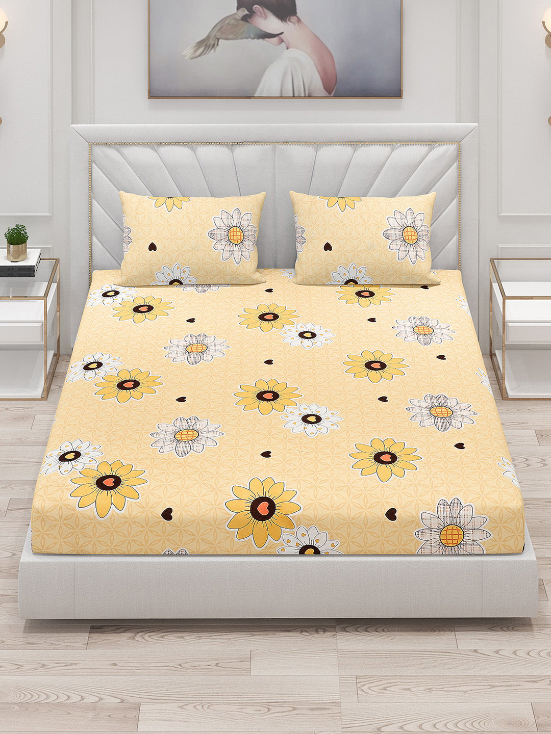 120 GSM Polyester Double Bed Bedsheet with 2 Pillow Covers - Updated - Updated