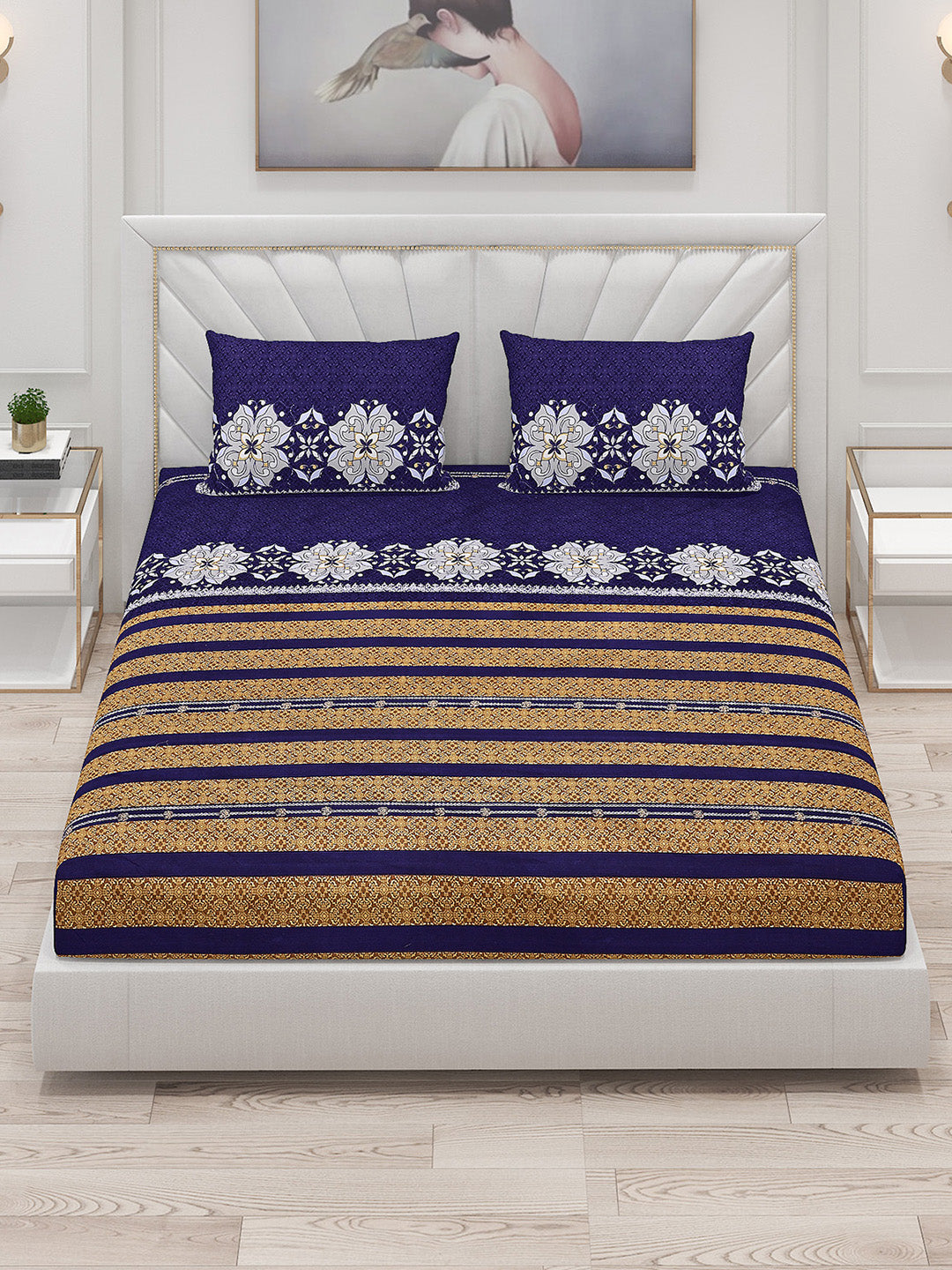 120 GSM Polyester Double Bed Bedsheet with 2 Pillow Covers - Updated - Updated