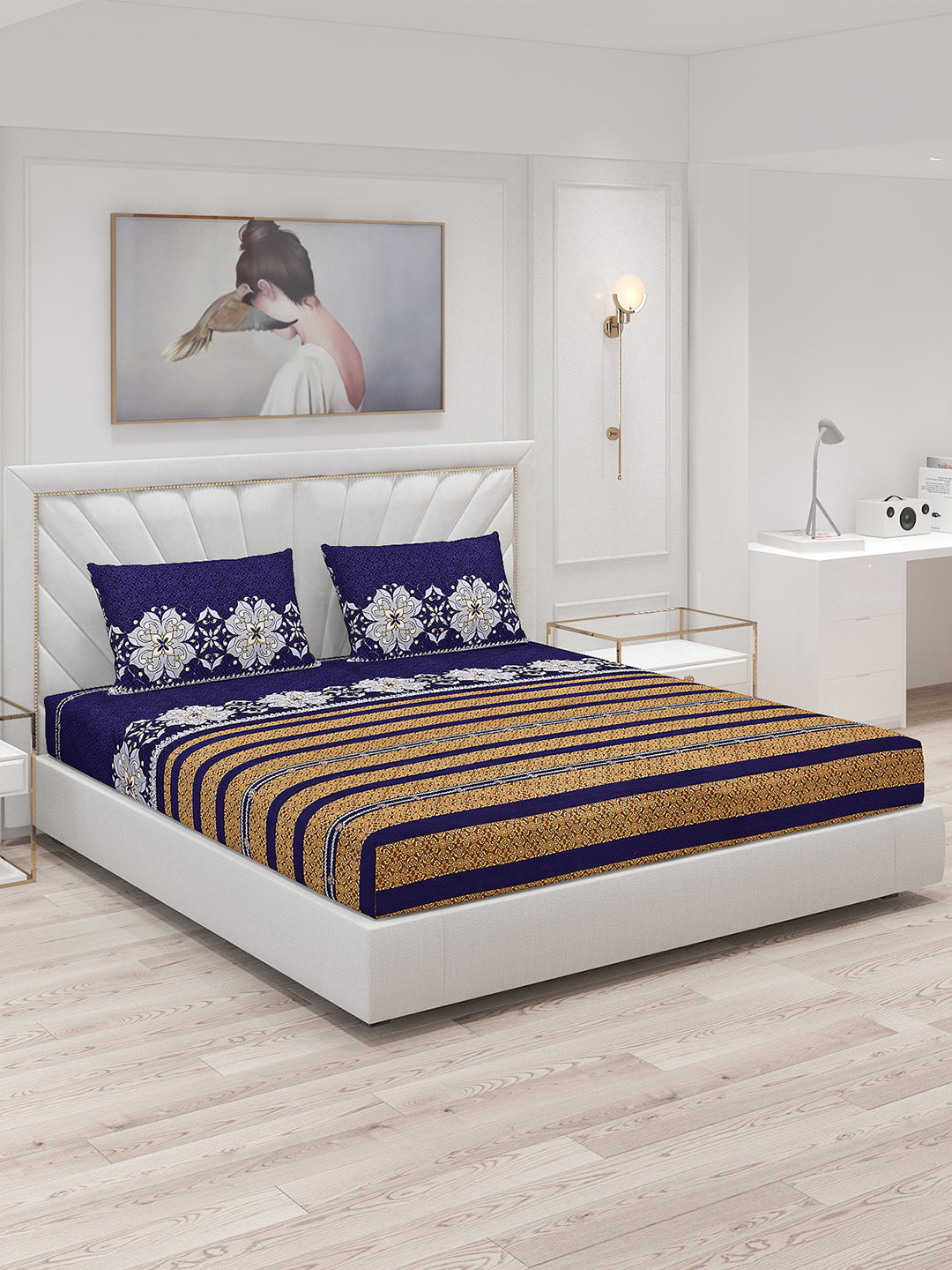 120 GSM Polyester Double Bed Bedsheet with 2 Pillow Covers - Updated - Updated