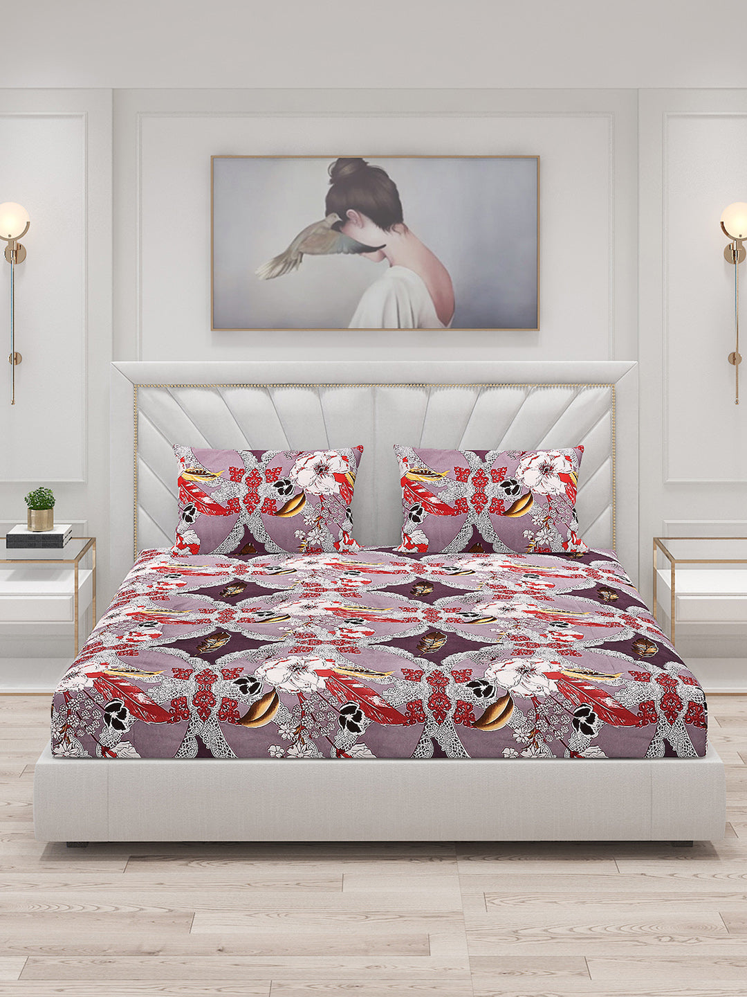 120 GSM Polyester Double Bed Bedsheet with 2 Pillow Covers - Updated
