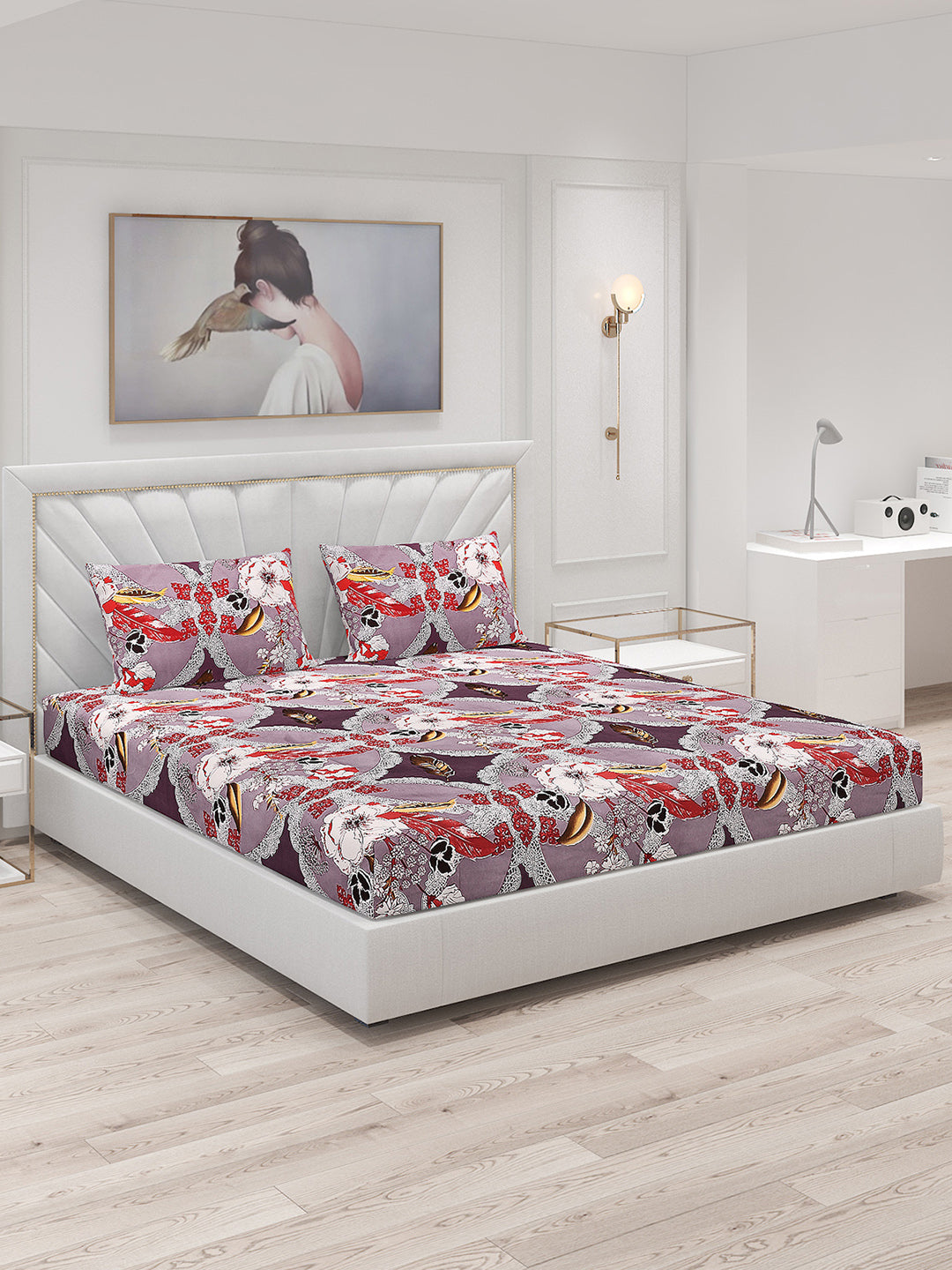 120 GSM Polyester Double Bed Bedsheet with 2 Pillow Covers - Updated