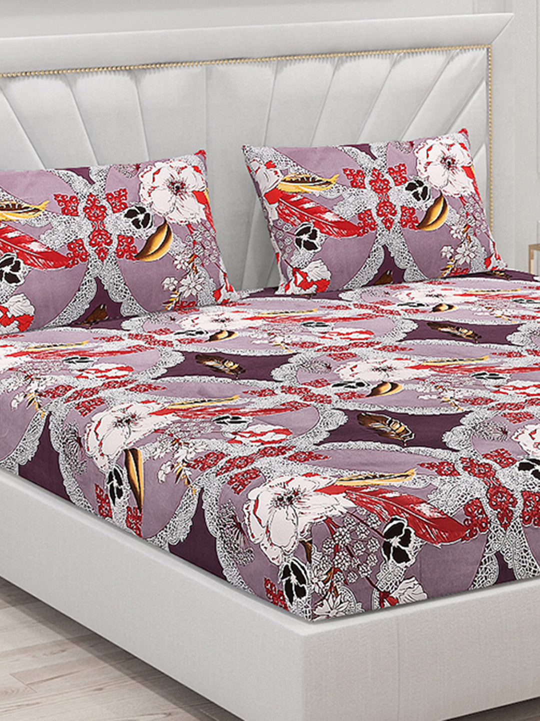120 GSM Polyester Double Bed Bedsheet with 2 Pillow Covers - Updated