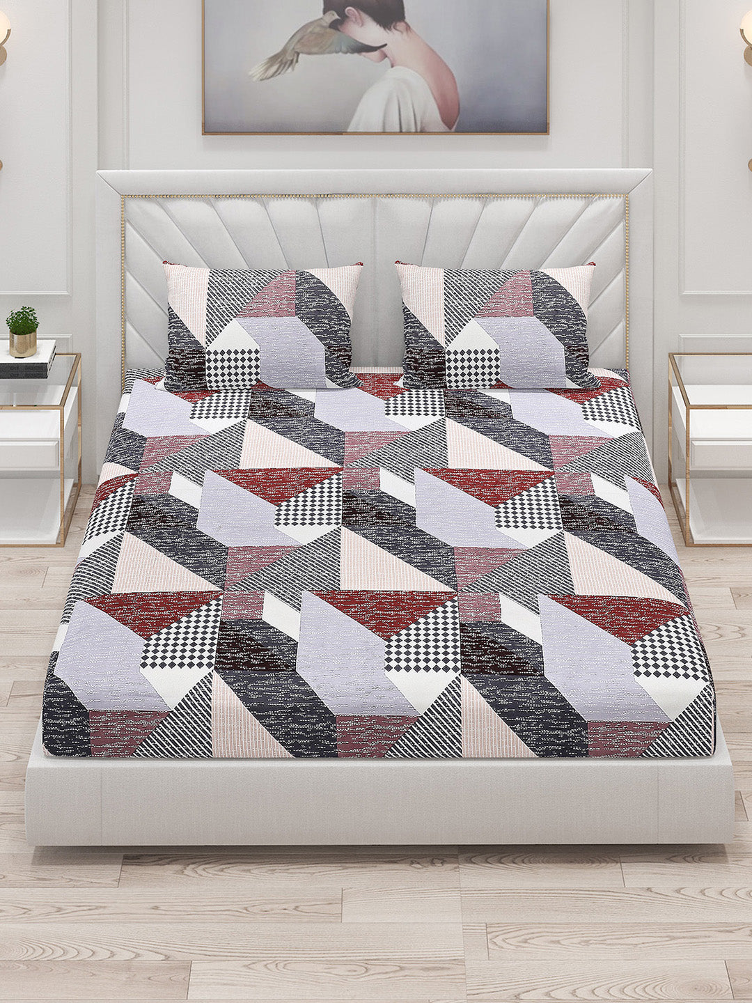 120 GSM Polyester Double Bed Bedsheet with 2 Pillow Covers - Updated - Updated