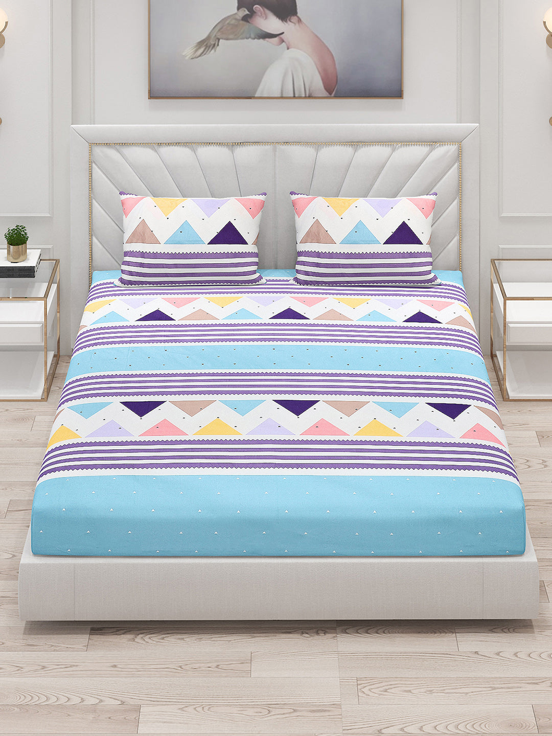 120 GSM Polyester Double Bed Bedsheet with 2 Pillow Covers - Updated - Updated