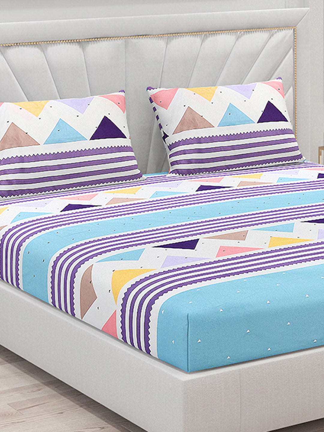 120 GSM Polyester Double Bed Bedsheet with 2 Pillow Covers - Updated - Updated