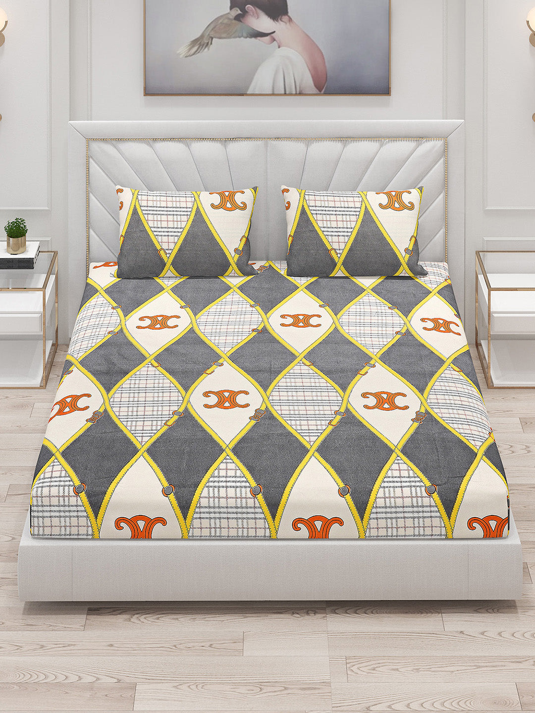 120 GSM Polyester Double Bed Bedsheet with 2 Pillow Covers - Updated - Updated