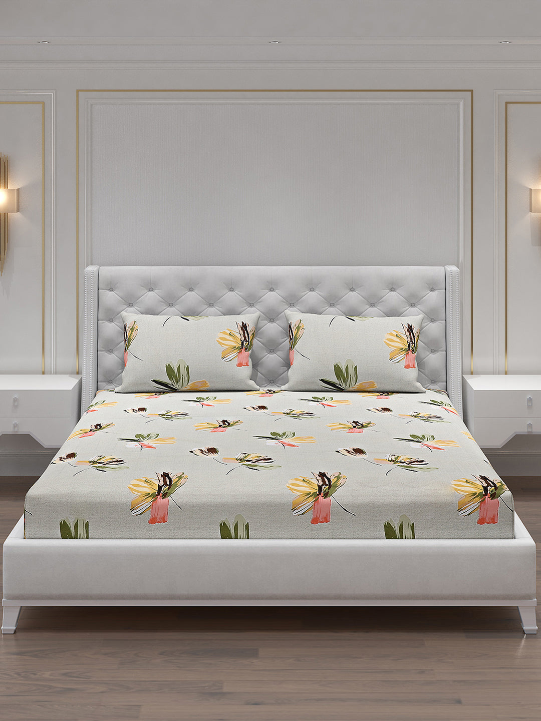 120 GSM Polyester Double Bed Bedsheet with 2 Pillow Covers - Updated - Updated