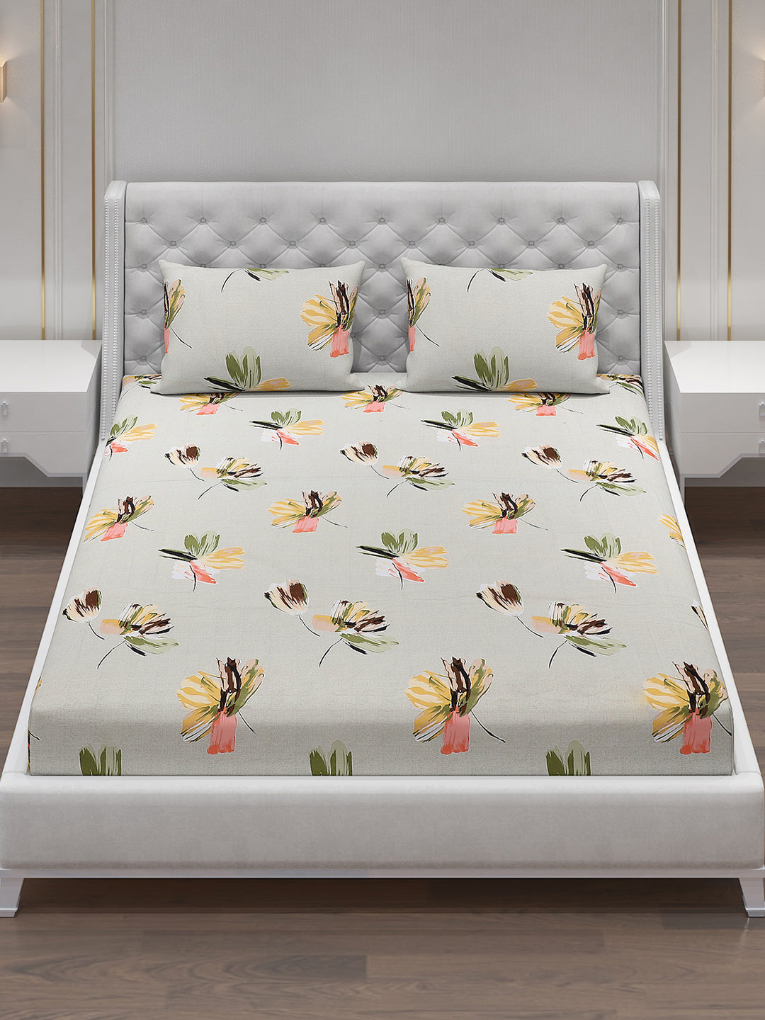 120 GSM Polyester Double Bed Bedsheet with 2 Pillow Covers - Updated - Updated