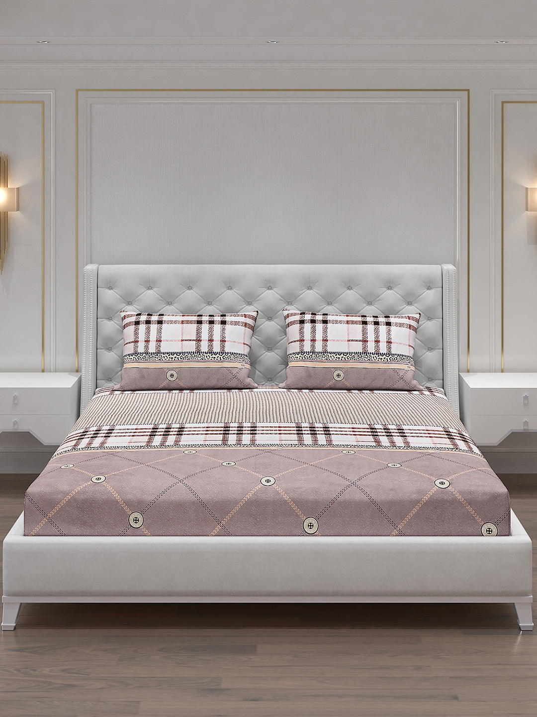 120 GSM Polyester Double Bed Bedsheet with 2 Pillow Covers - Updated - Updated