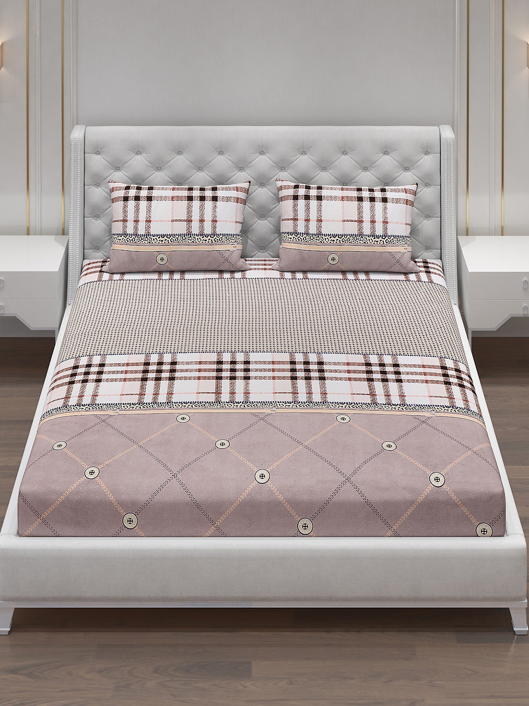 120 GSM Polyester Double Bed Bedsheet with 2 Pillow Covers - Updated - Updated