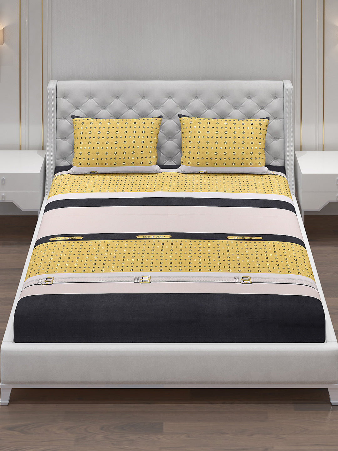 120 GSM Polyester Double Bed Bedsheet with 2 Pillow Covers - Updated - Updated