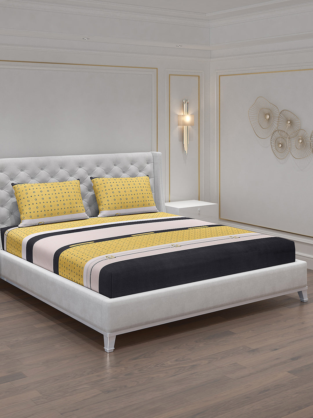 120 GSM Polyester Double Bed Bedsheet with 2 Pillow Covers - Updated - Updated