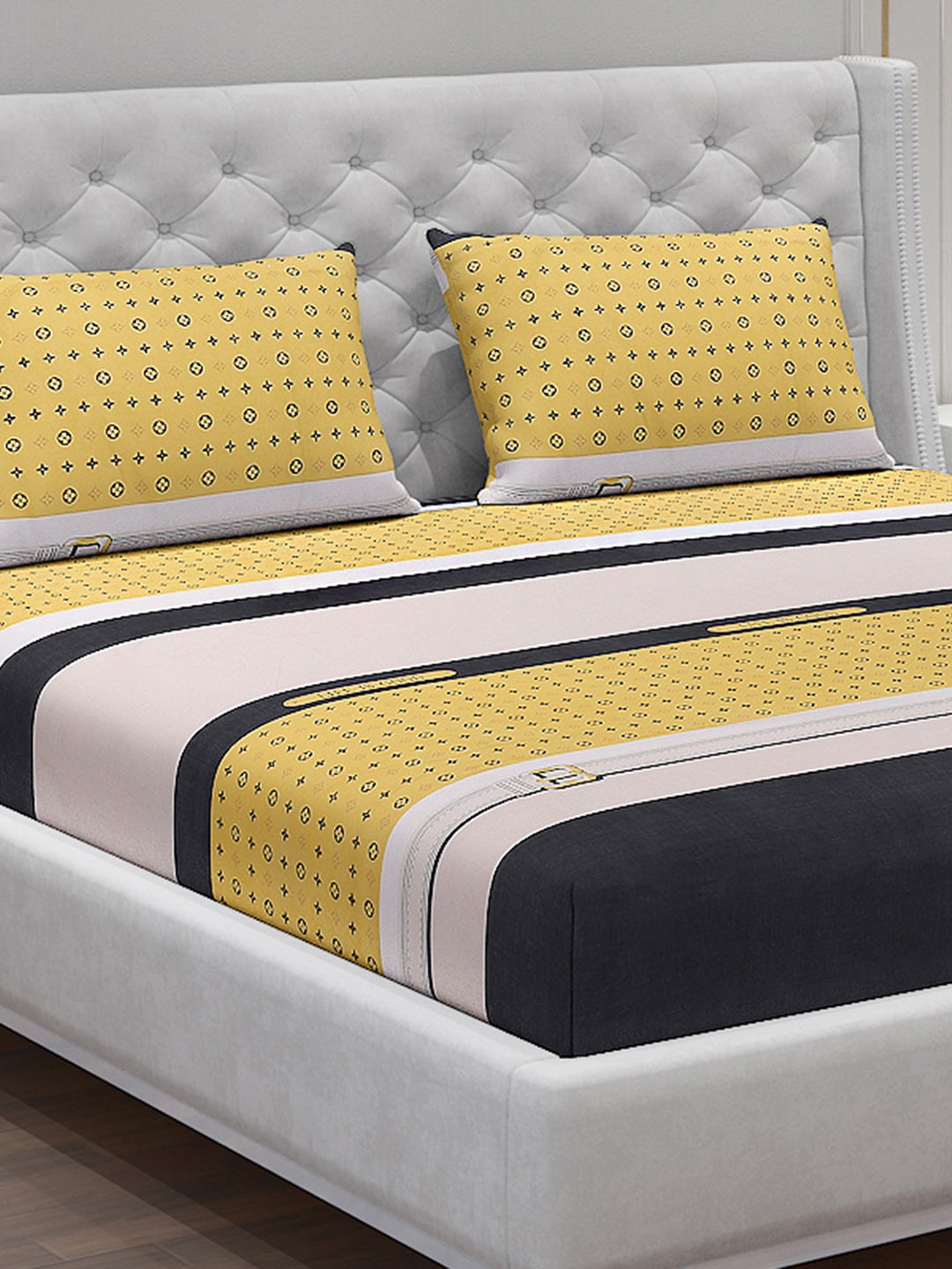 120 GSM Polyester Double Bed Bedsheet with 2 Pillow Covers - Updated - Updated