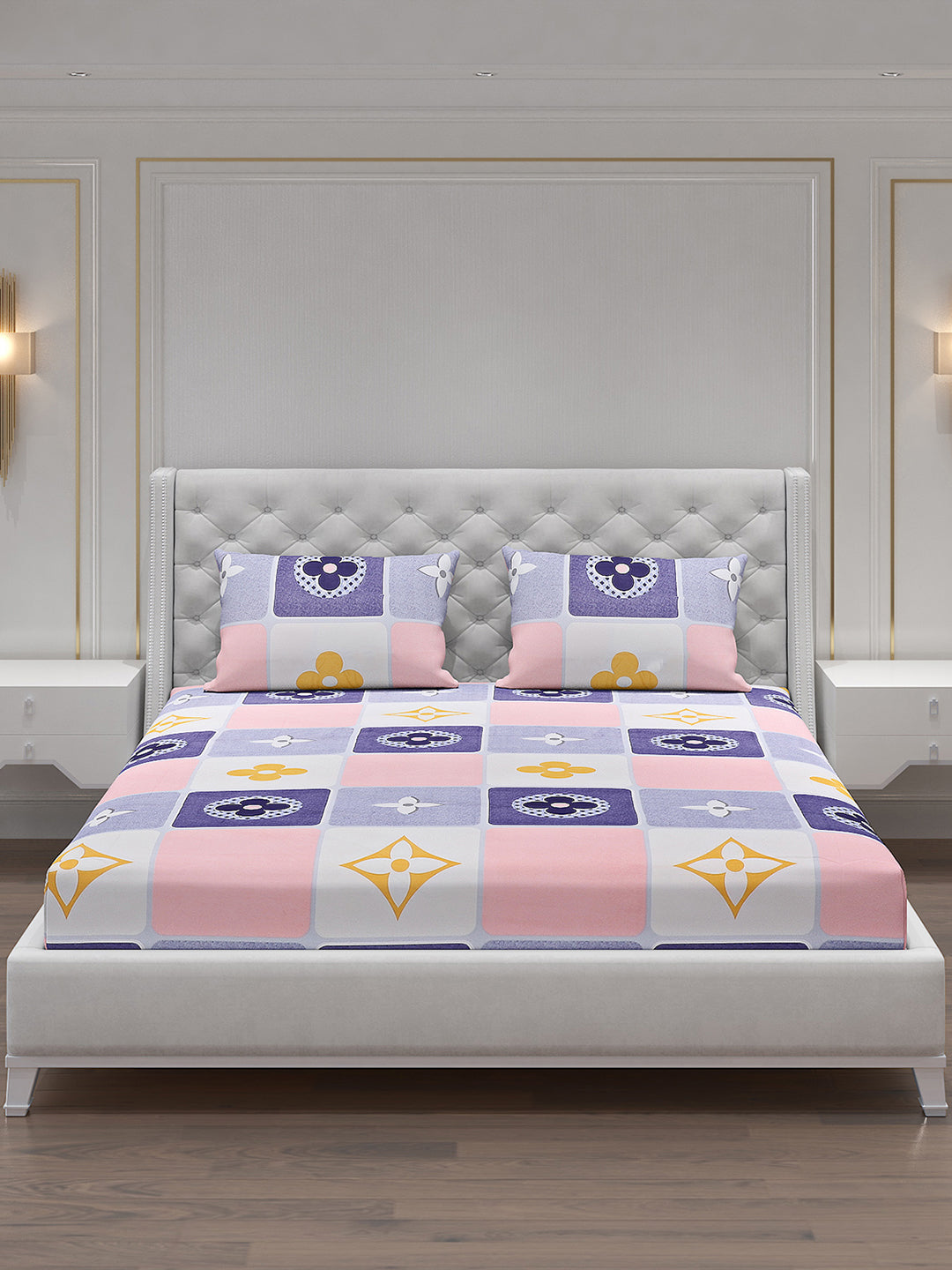 120 GSM Polyester Double Bed Bedsheet with 2 Pillow Covers - Updated - Updated