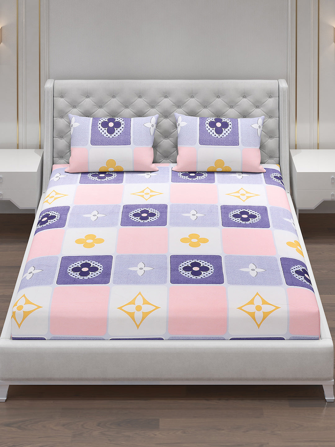 120 GSM Polyester Double Bed Bedsheet with 2 Pillow Covers - Updated - Updated