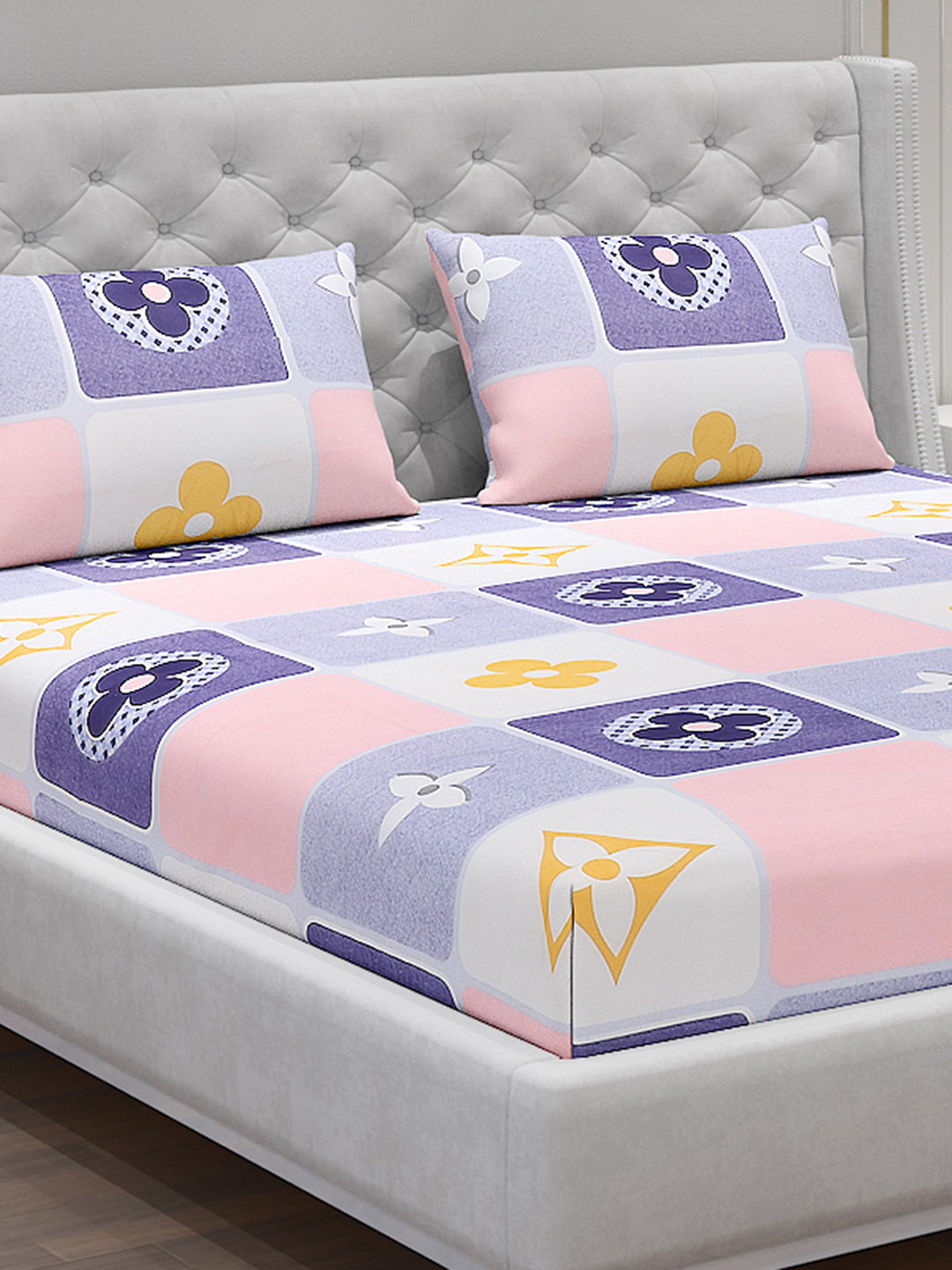 120 GSM Polyester Double Bed Bedsheet with 2 Pillow Covers - Updated - Updated