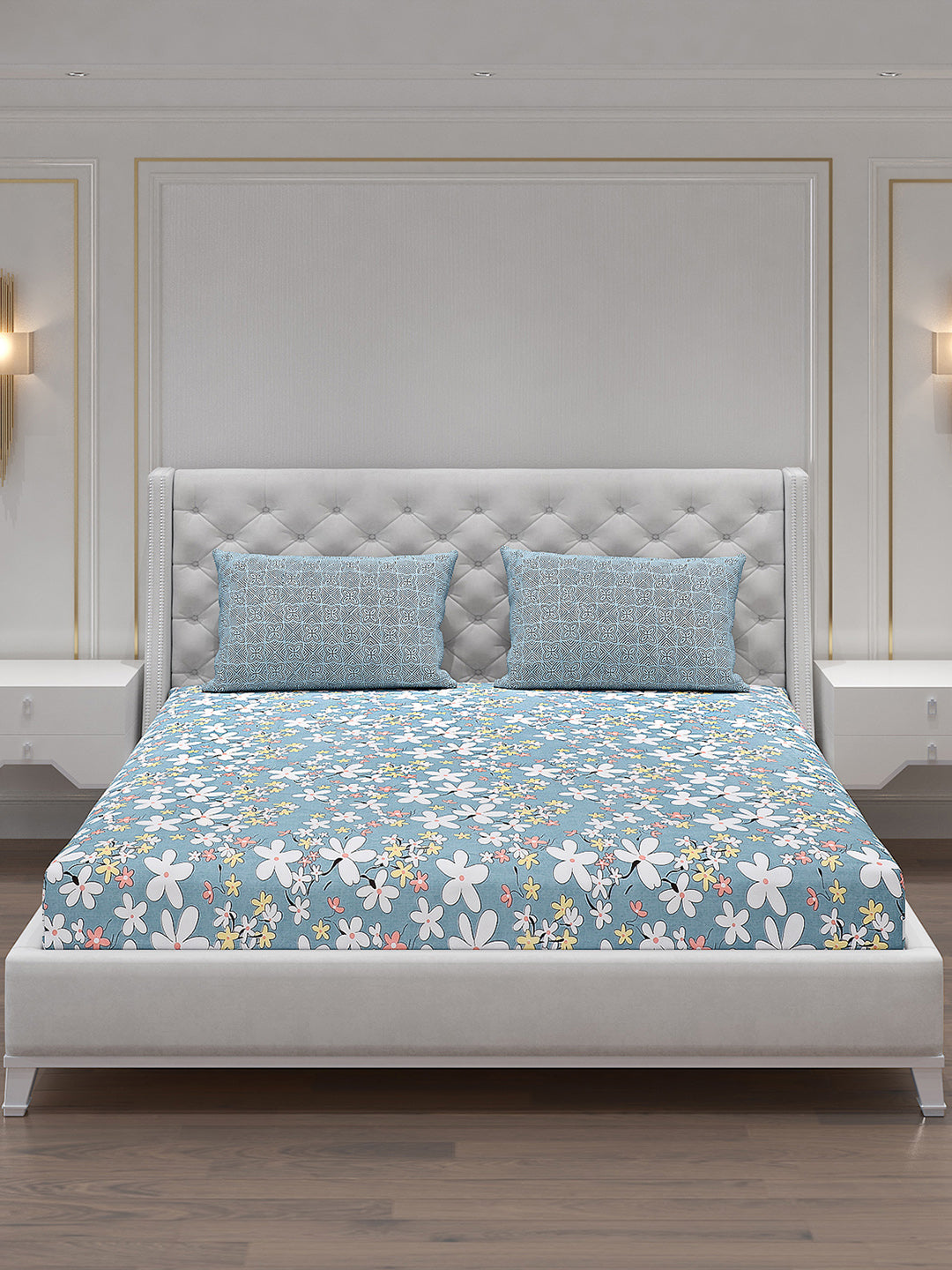 120 GSM Polyester Double Bed Bedsheet with 2 Pillow Covers - Updated - Updated