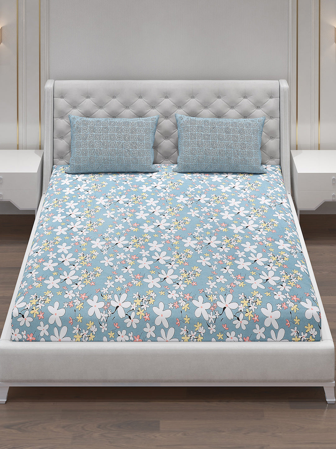 120 GSM Polyester Double Bed Bedsheet with 2 Pillow Covers - Updated - Updated