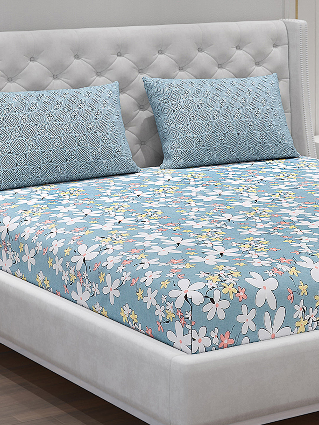 120 GSM Polyester Double Bed Bedsheet with 2 Pillow Covers - Updated - Updated