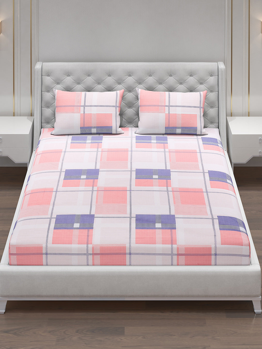 120 GSM Polyester Double Bed Bedsheet with 2 Pillow Covers - Updated - Updated