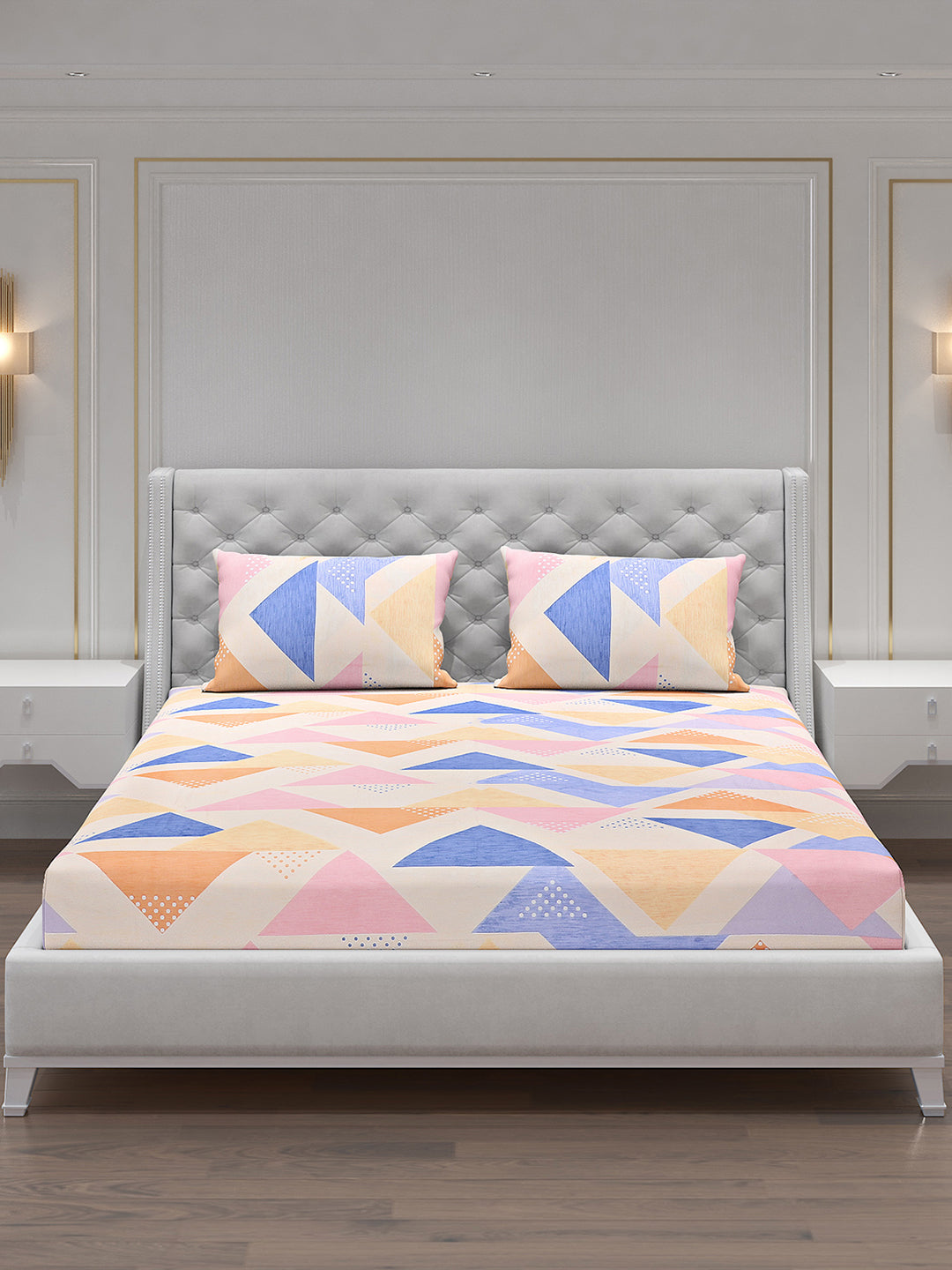 120 GSM Polyester Double Bed Bedsheet with 2 Pillow Covers - Updated - Updated
