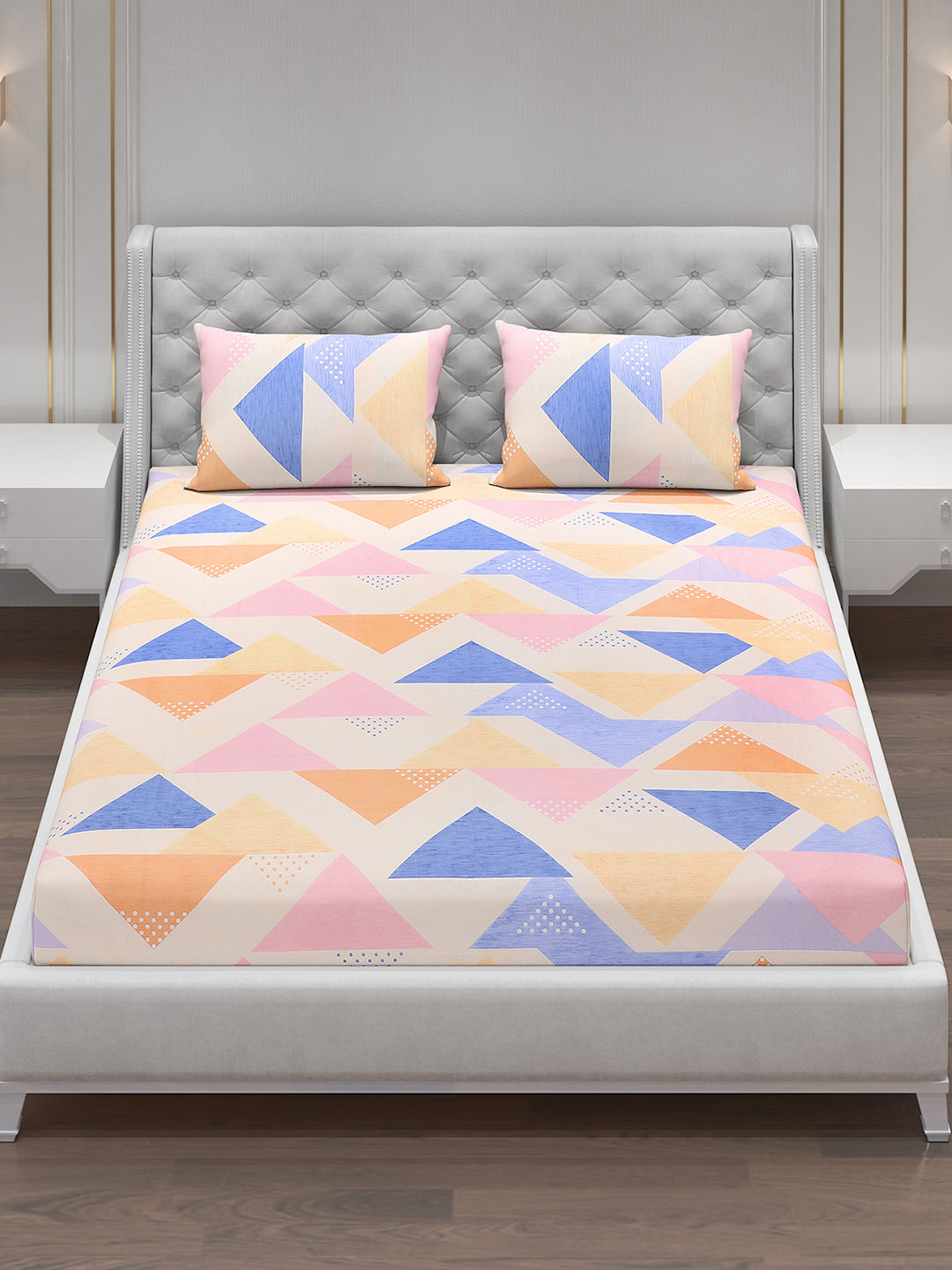 120 GSM Polyester Double Bed Bedsheet with 2 Pillow Covers - Updated - Updated