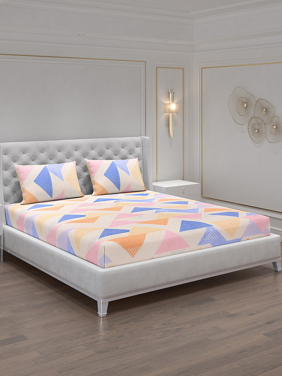 120 GSM Polyester Double Bed Bedsheet with 2 Pillow Covers - Updated - Updated
