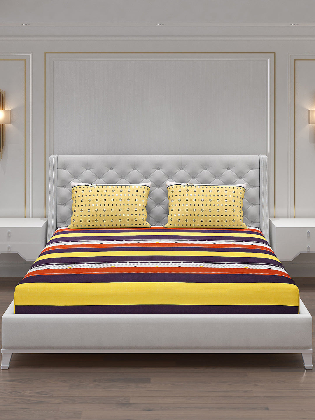 120 GSM Polyester Double Bed Bedsheet with 2 Pillow Covers - Updated - Updated