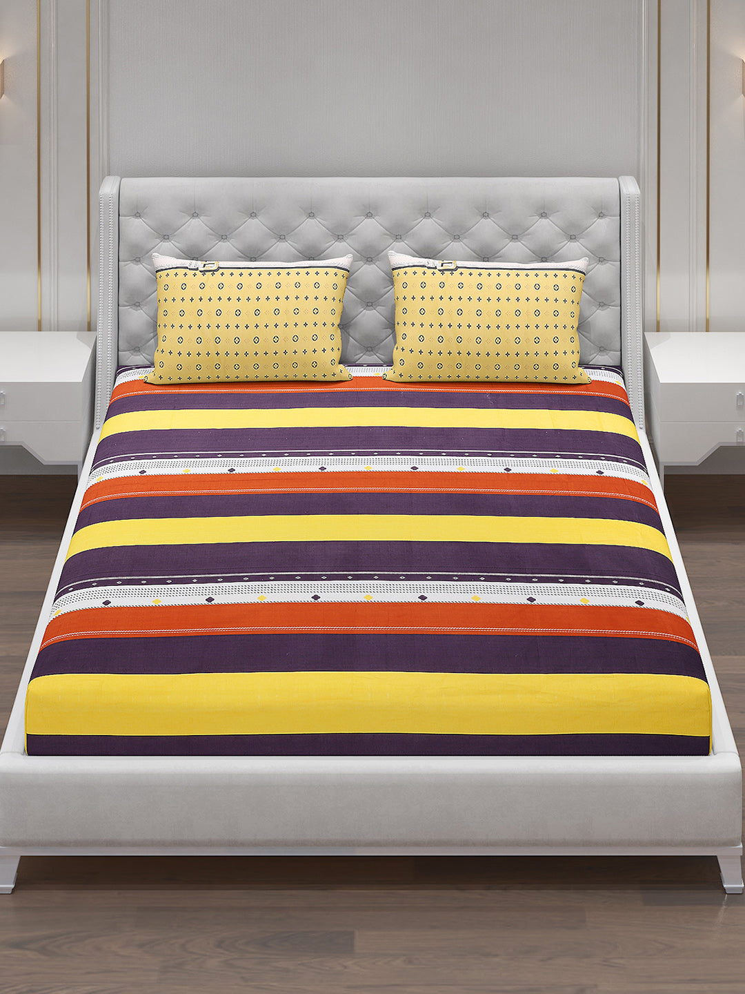 120 GSM Polyester Double Bed Bedsheet with 2 Pillow Covers - Updated - Updated