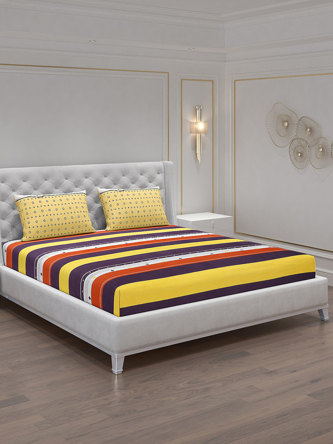 120 GSM Polyester Double Bed Bedsheet with 2 Pillow Covers - Updated - Updated