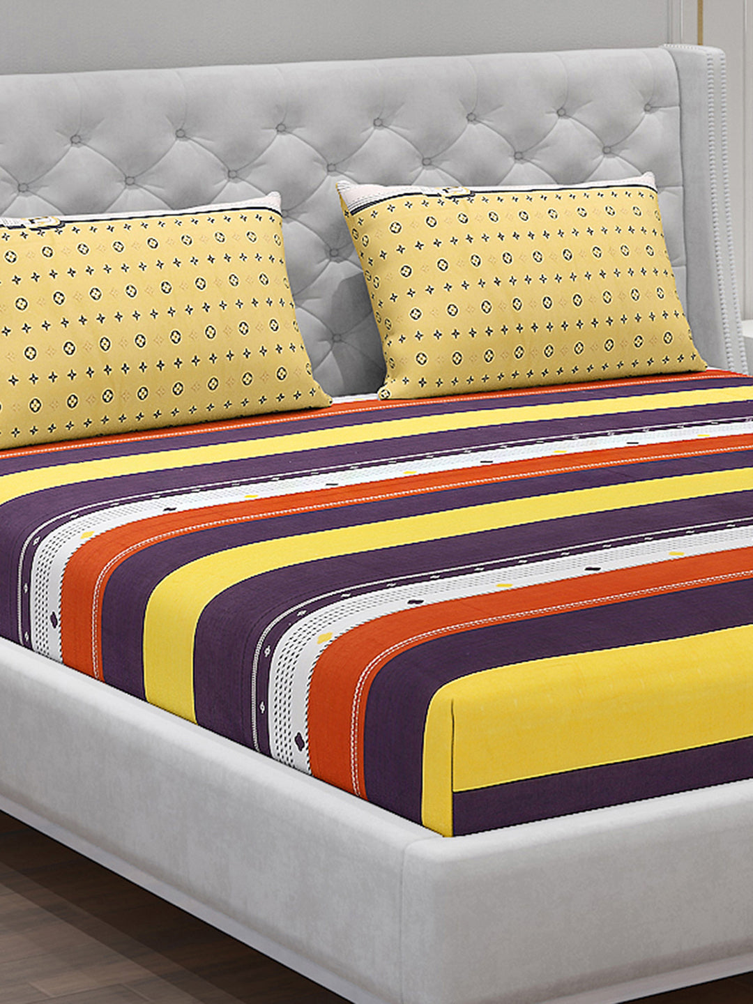 120 GSM Polyester Double Bed Bedsheet with 2 Pillow Covers - Updated - Updated