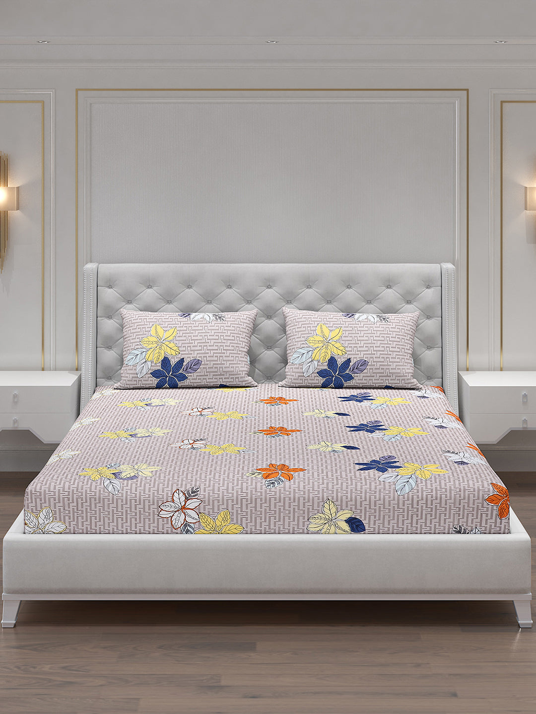 120 GSM Polyester Double Bed Bedsheet with 2 Pillow Covers - Updated - Updated