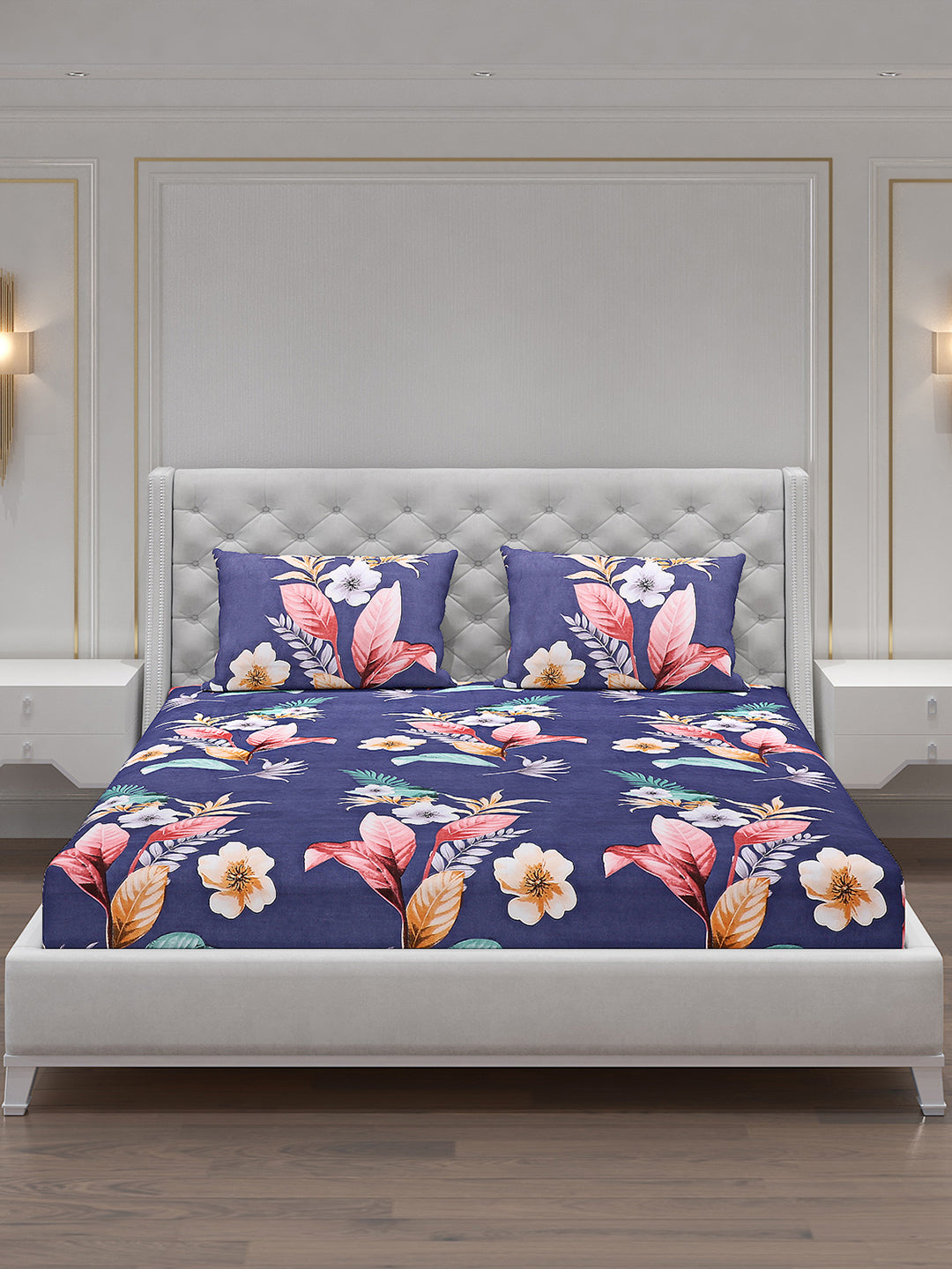 120 GSM Polyester Double Bed Bedsheet with 2 Pillow Covers - Updated - Updated