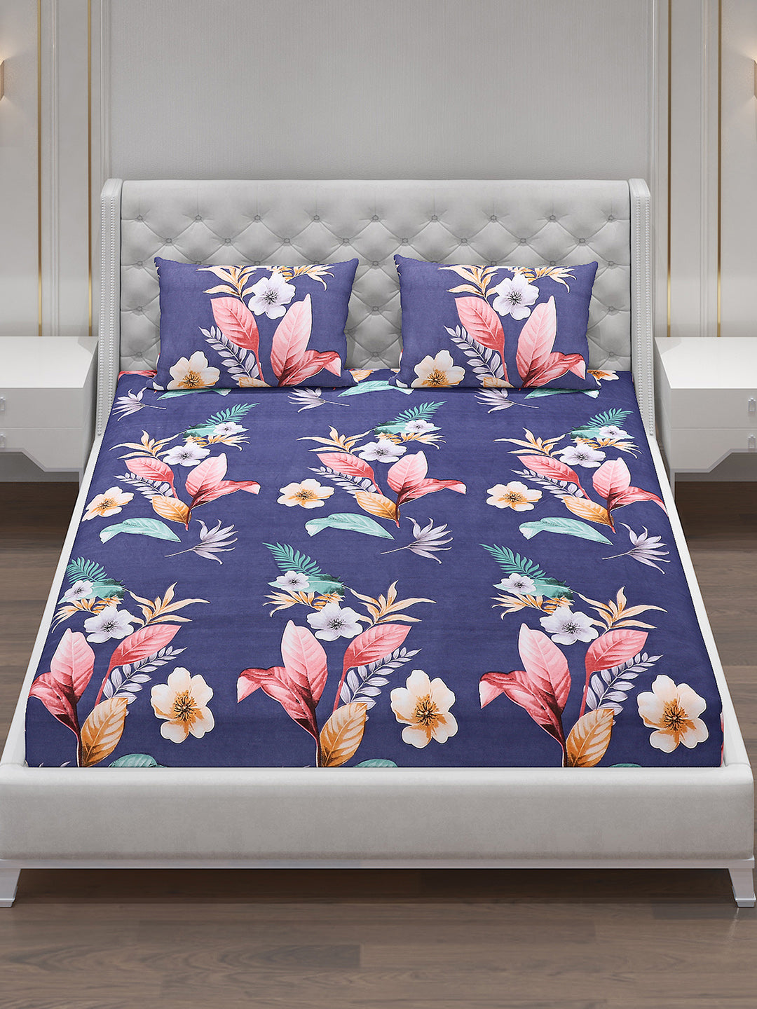 120 GSM Polyester Double Bed Bedsheet with 2 Pillow Covers - Updated - Updated