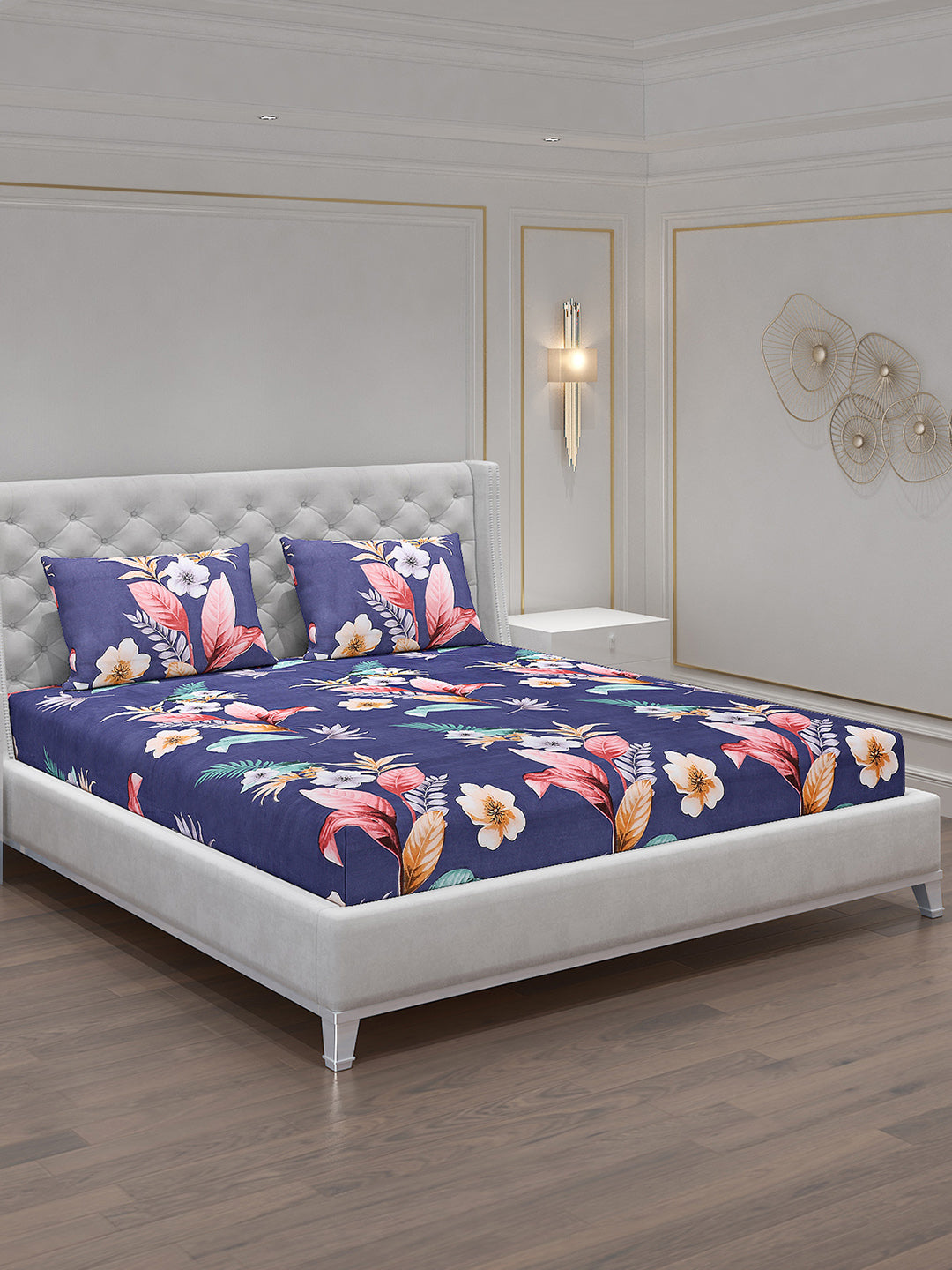 120 GSM Polyester Double Bed Bedsheet with 2 Pillow Covers - Updated - Updated