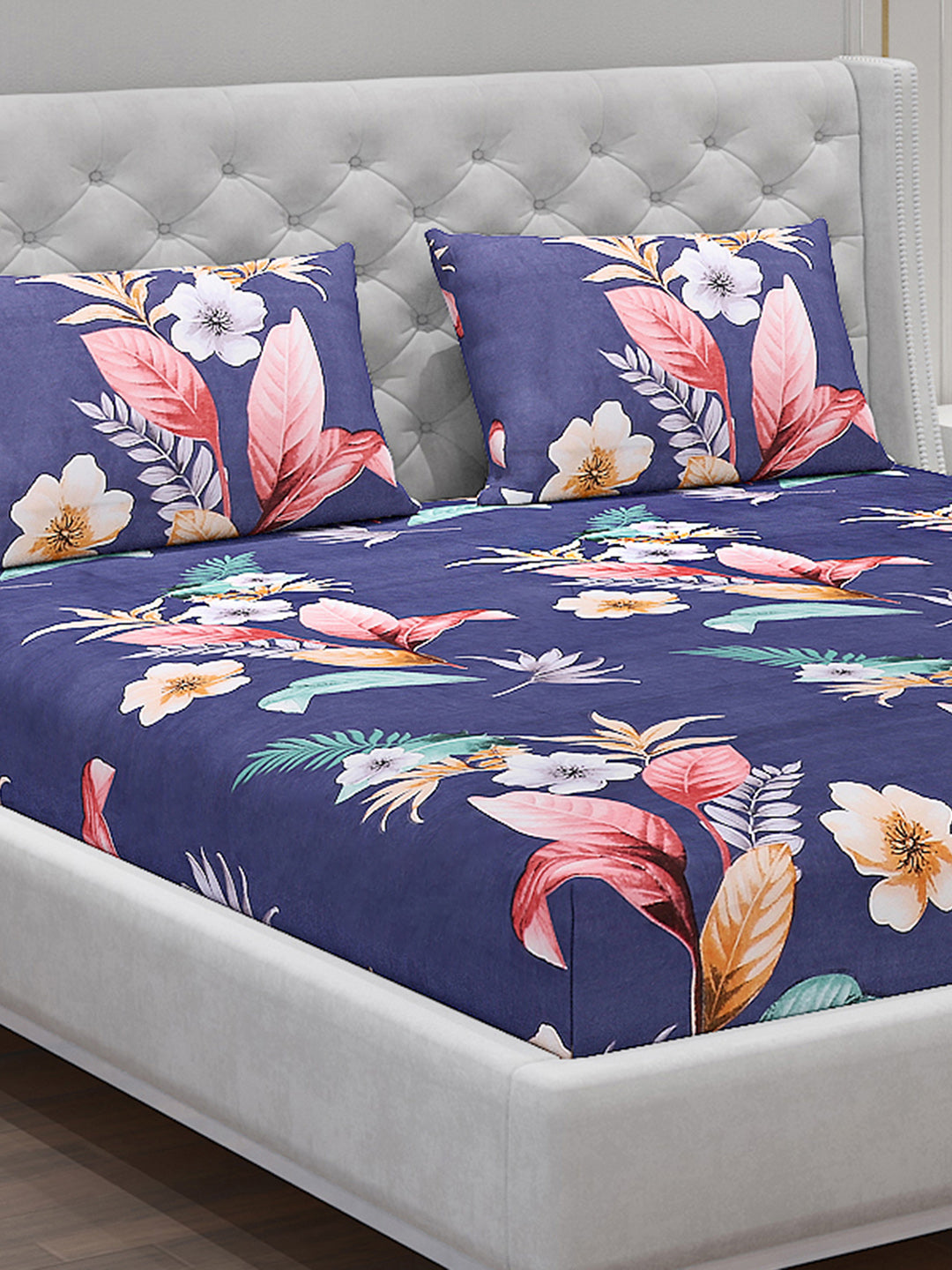 120 GSM Polyester Double Bed Bedsheet with 2 Pillow Covers - Updated - Updated