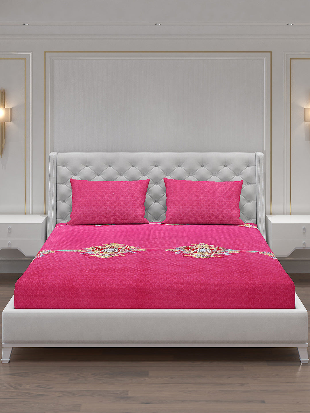 120 GSM Polyester Double Bed Bedsheet with 2 Pillow Covers - Updated - Updated