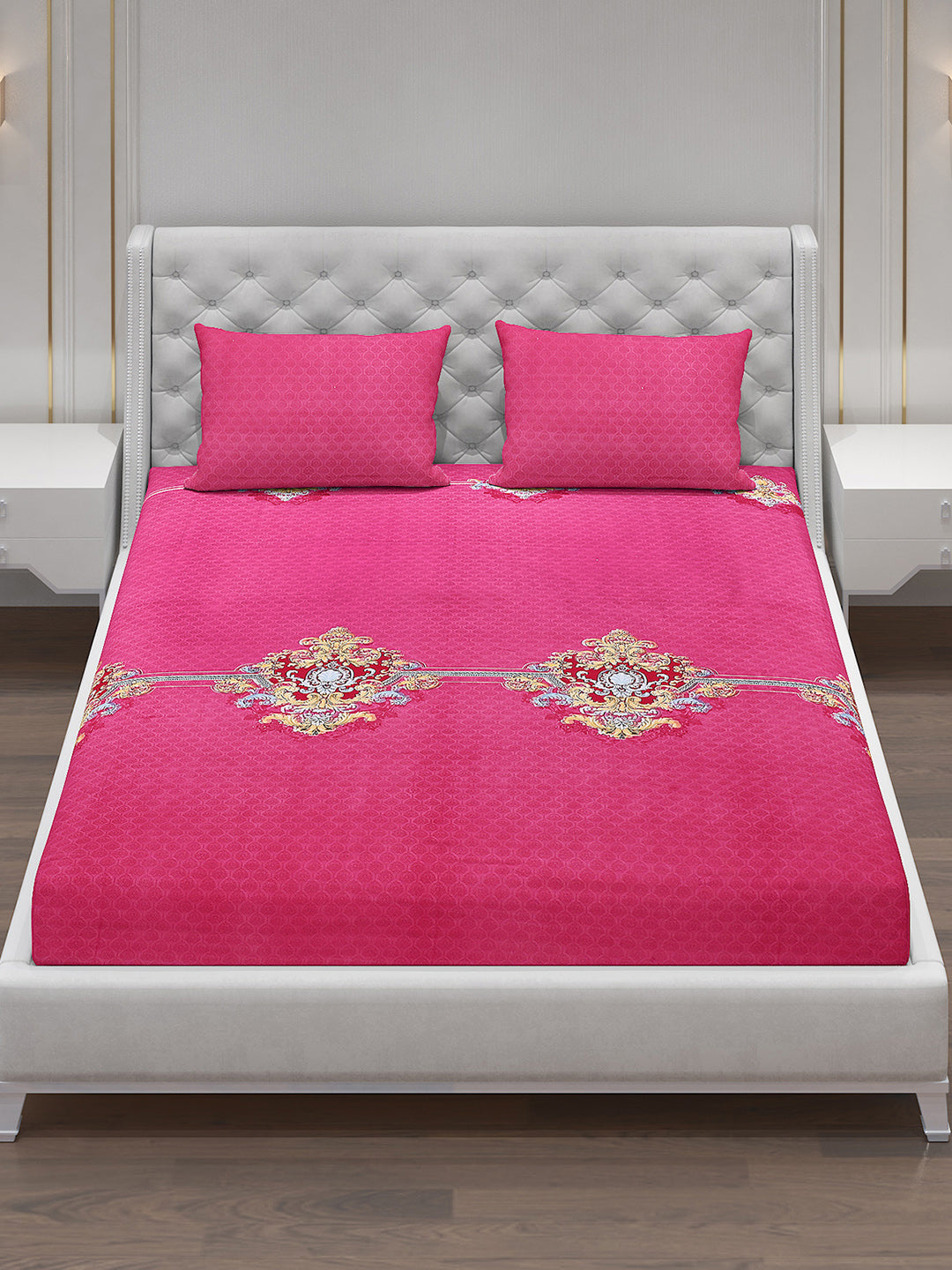 120 GSM Polyester Double Bed Bedsheet with 2 Pillow Covers - Updated - Updated