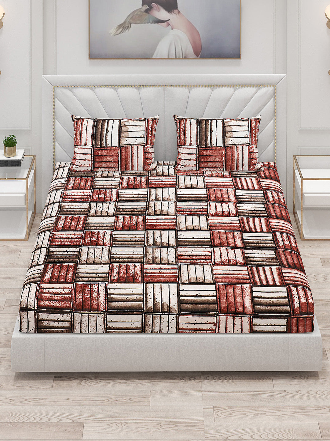 125 GSM Polyester Double Bed Bedsheet with 2 Pillow Covers