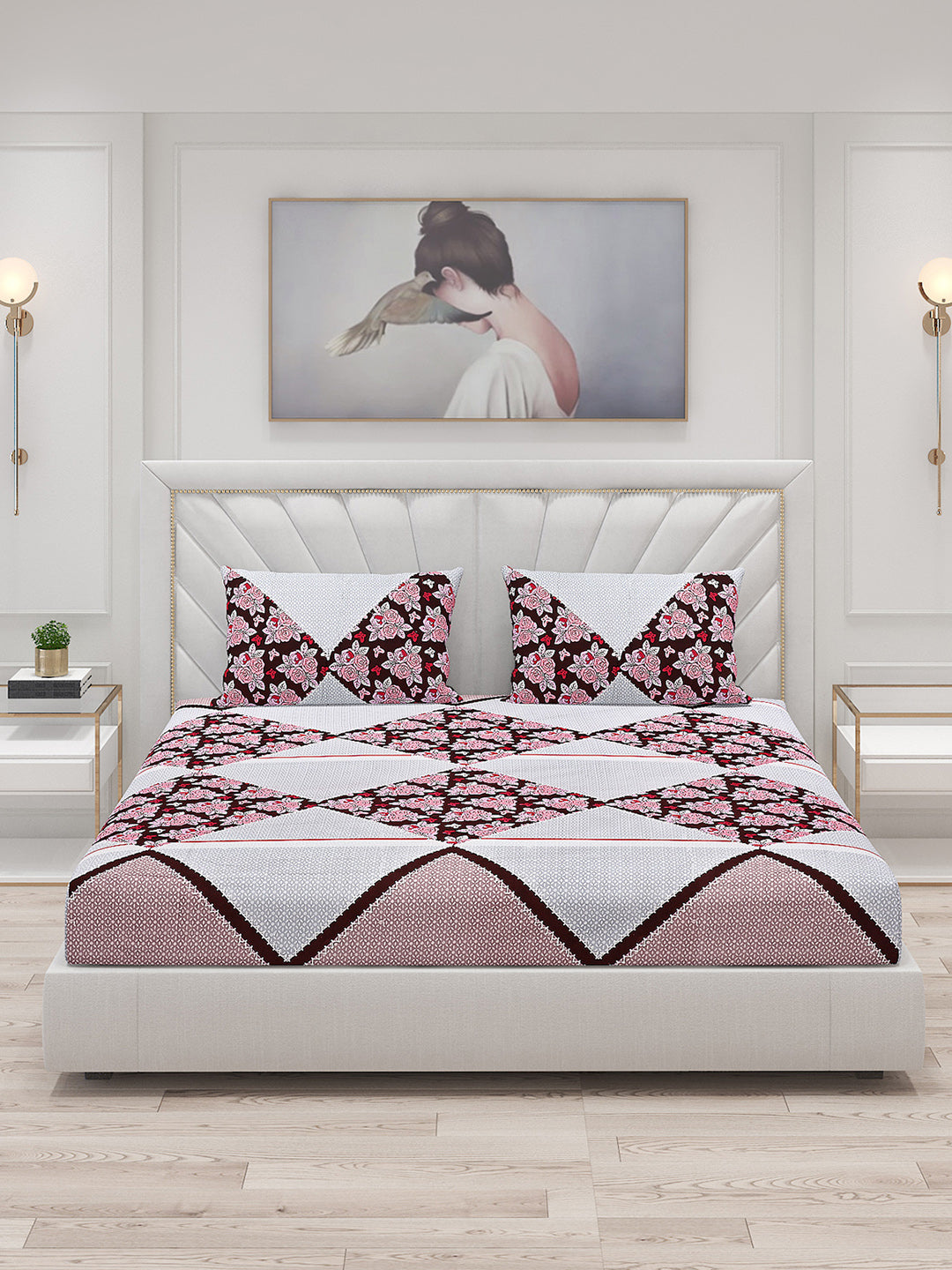 125 GSM Polyester Double Bed Bedsheet with 2 Pillow Covers