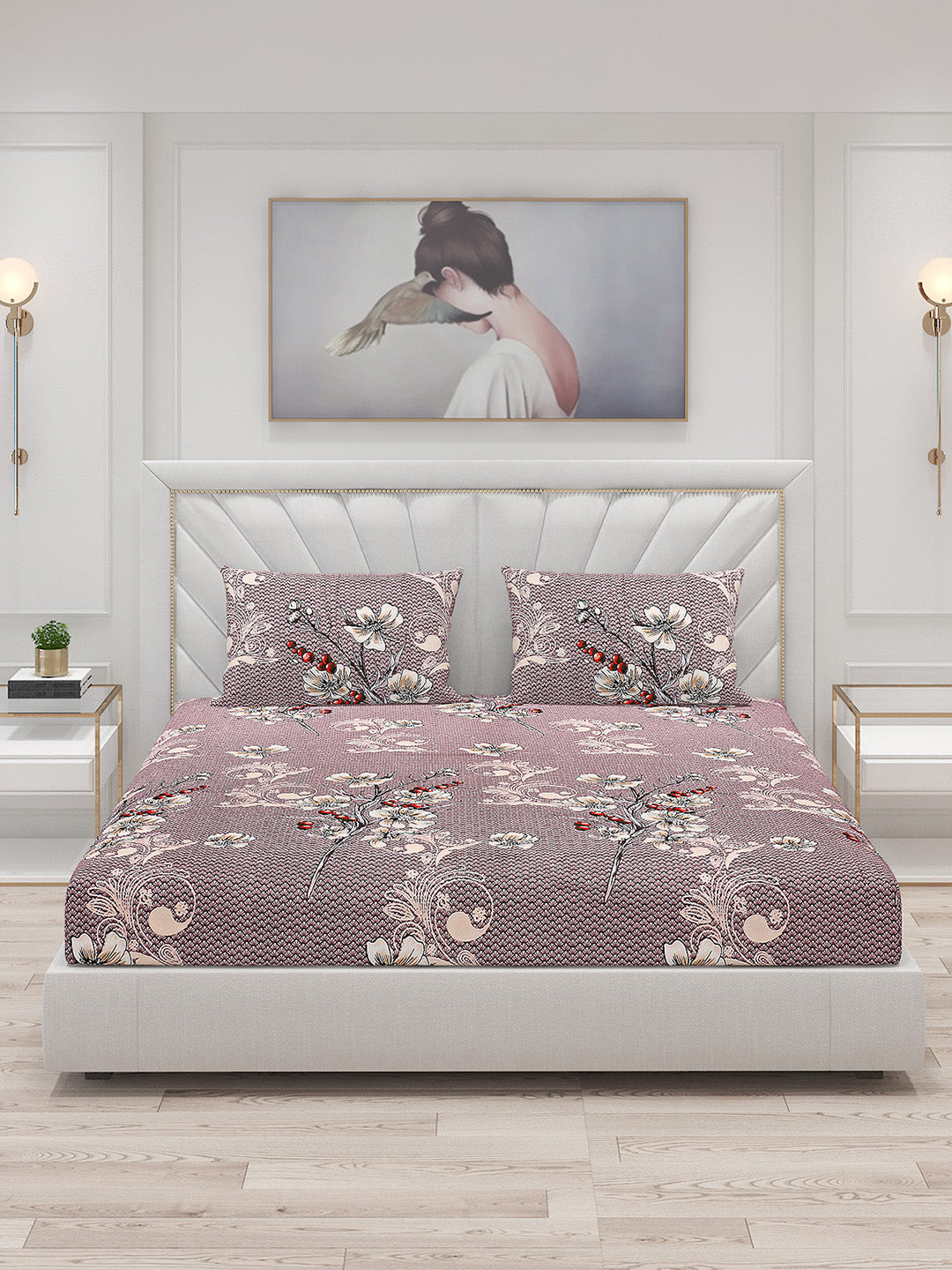 125 GSM Polyester Double Bed Bedsheet with 2 Pillow Covers