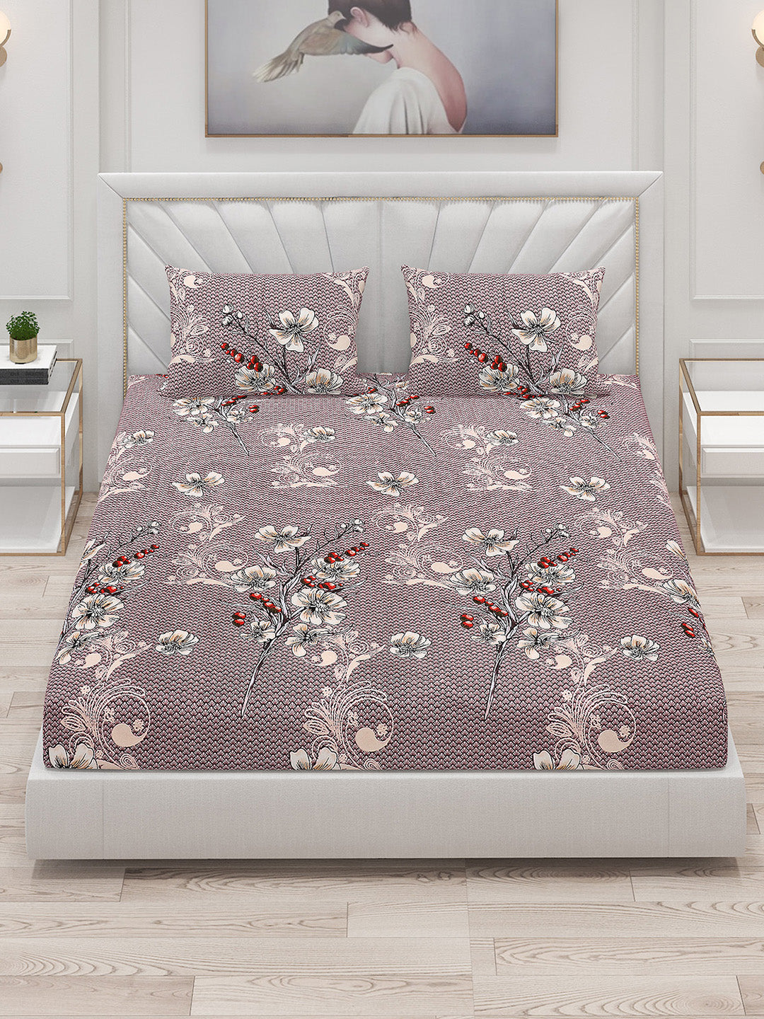 125 GSM Polyester Double Bed Bedsheet with 2 Pillow Covers