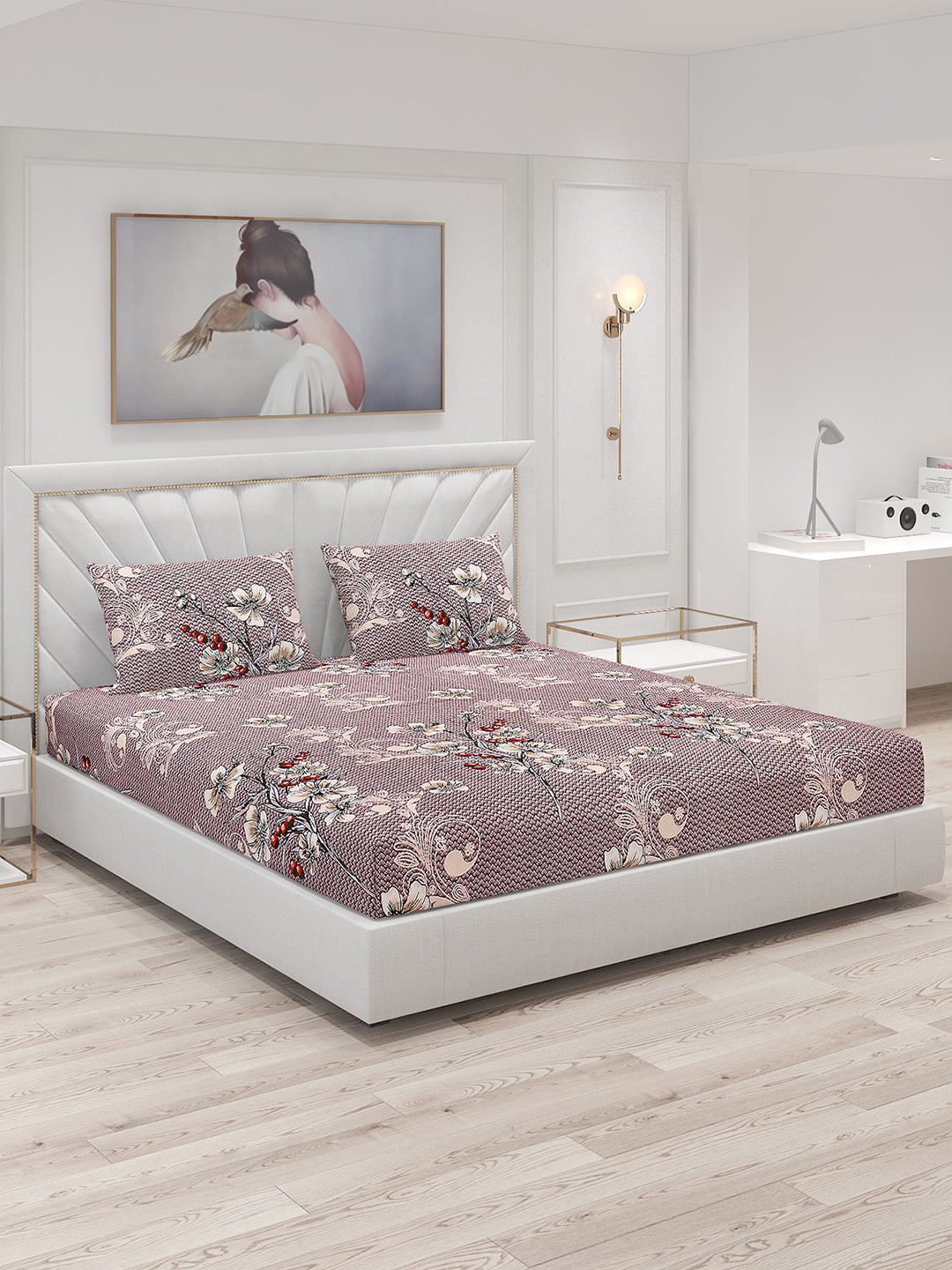 125 GSM Polyester Double Bed Bedsheet with 2 Pillow Covers