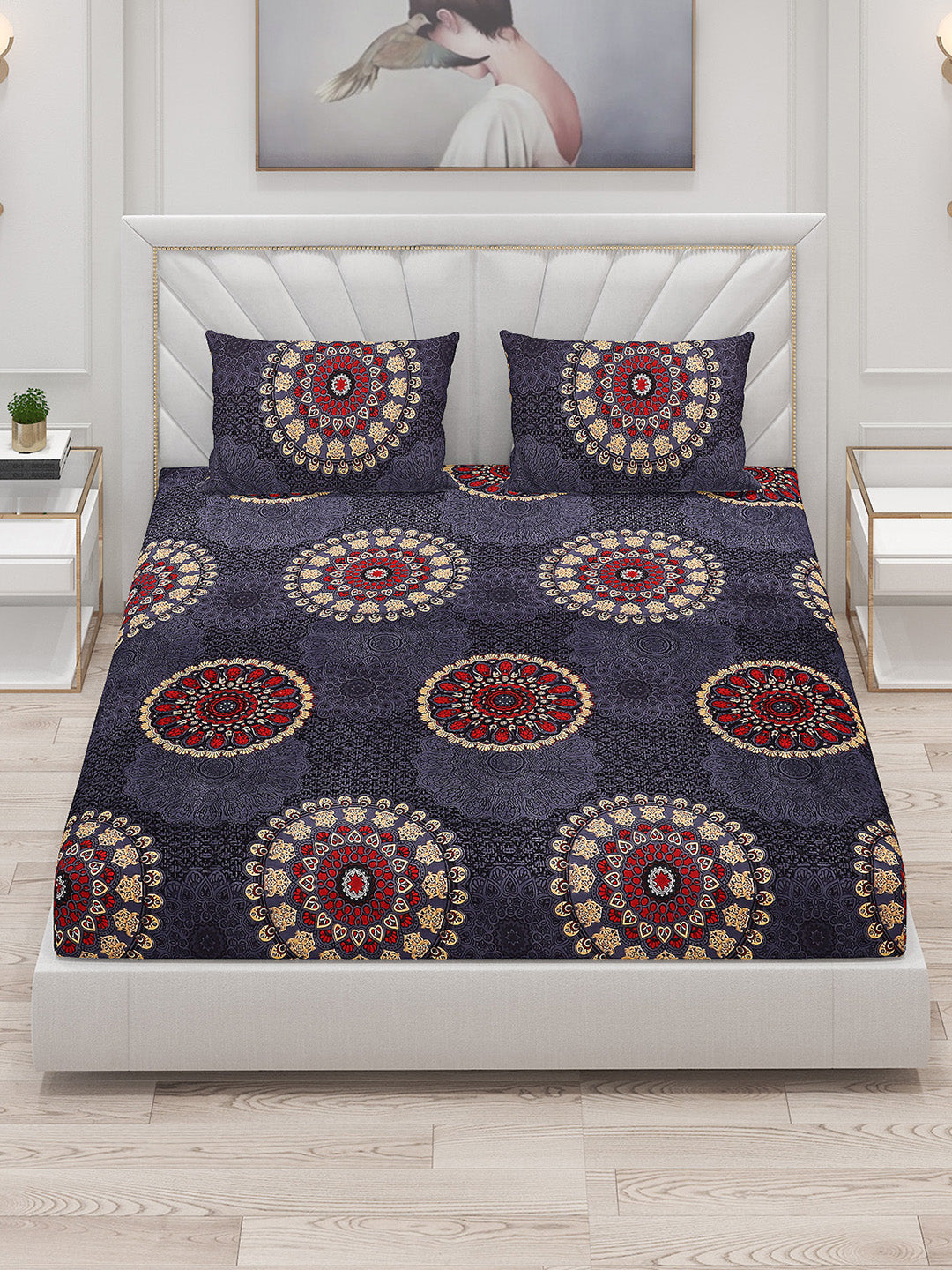 125 GSM Polyester Double Bed Bedsheet with 2 Pillow Covers