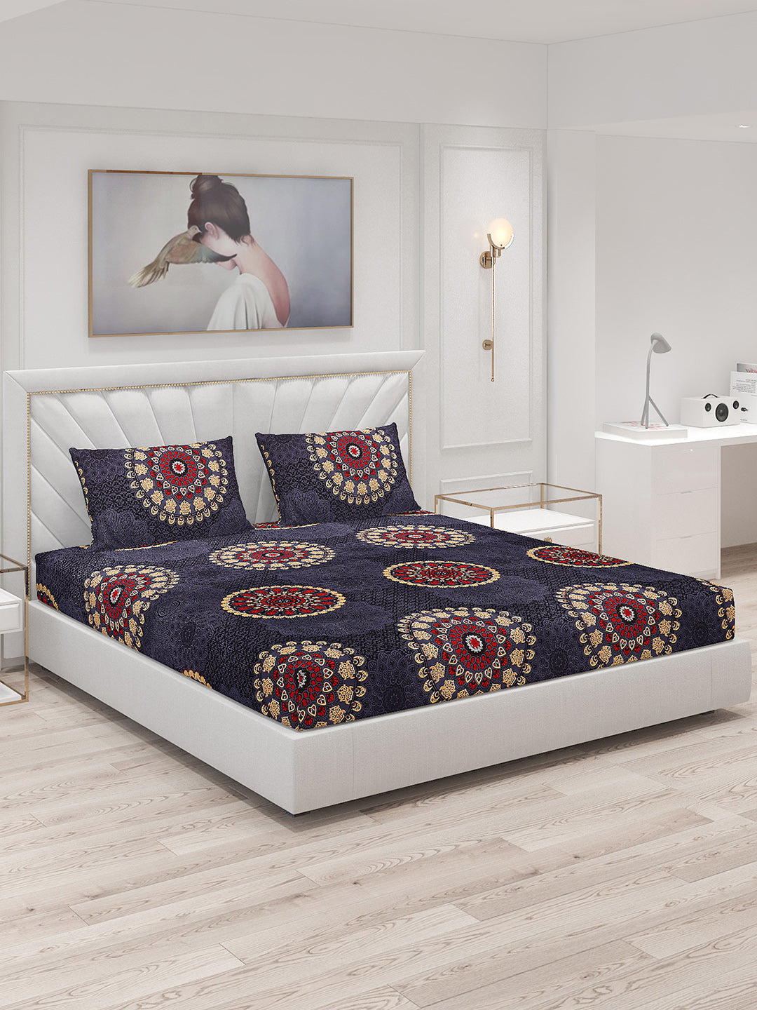 125 GSM Polyester Double Bed Bedsheet with 2 Pillow Covers