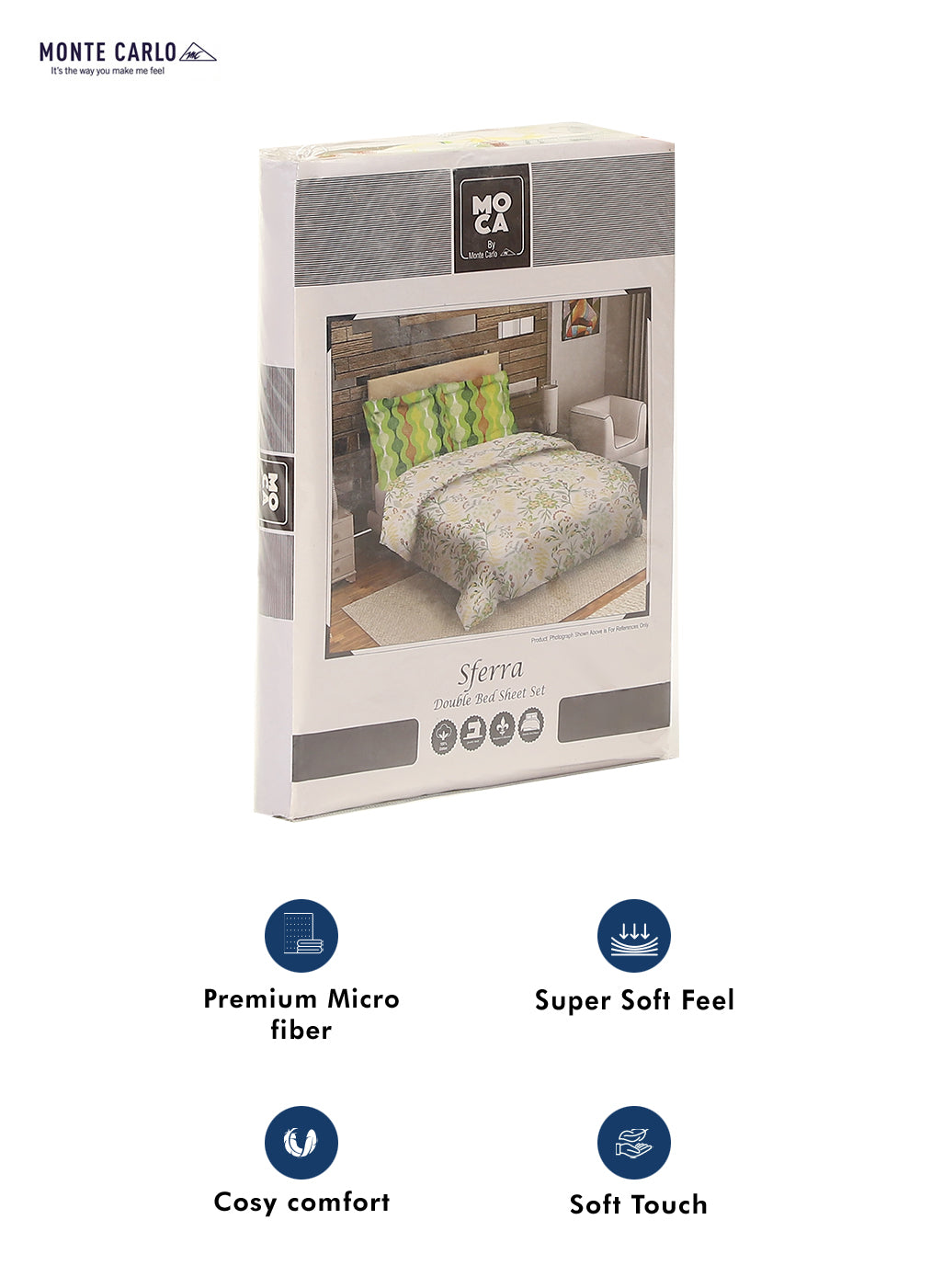 MOCA by Monte Carlo 144 GSM Cotton Double Bedsheet With 2 Pillow Covers