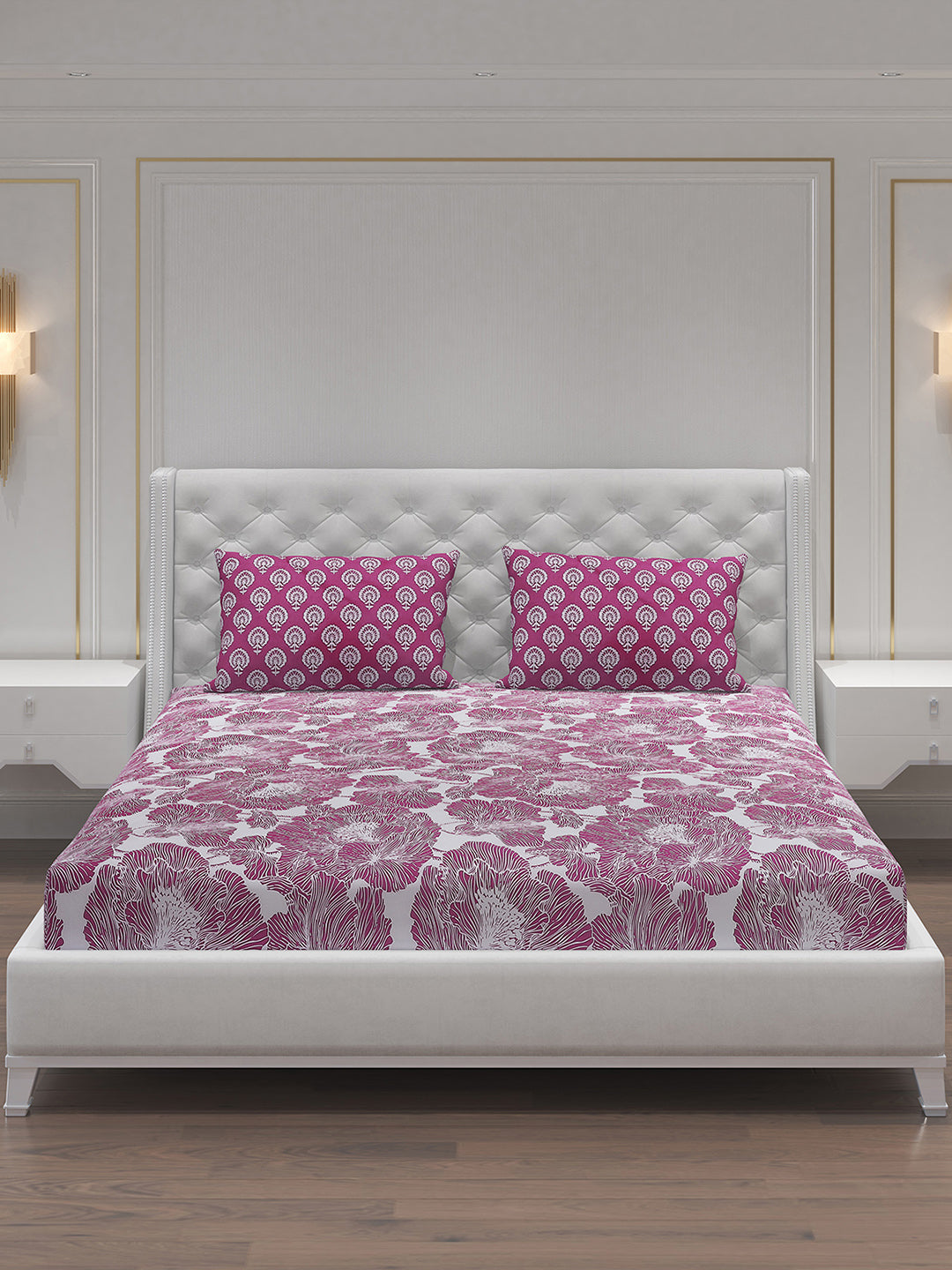 MOCA by Monte Carlo 144 TC Cotton King Bedsheet with 2 Pillow Covers